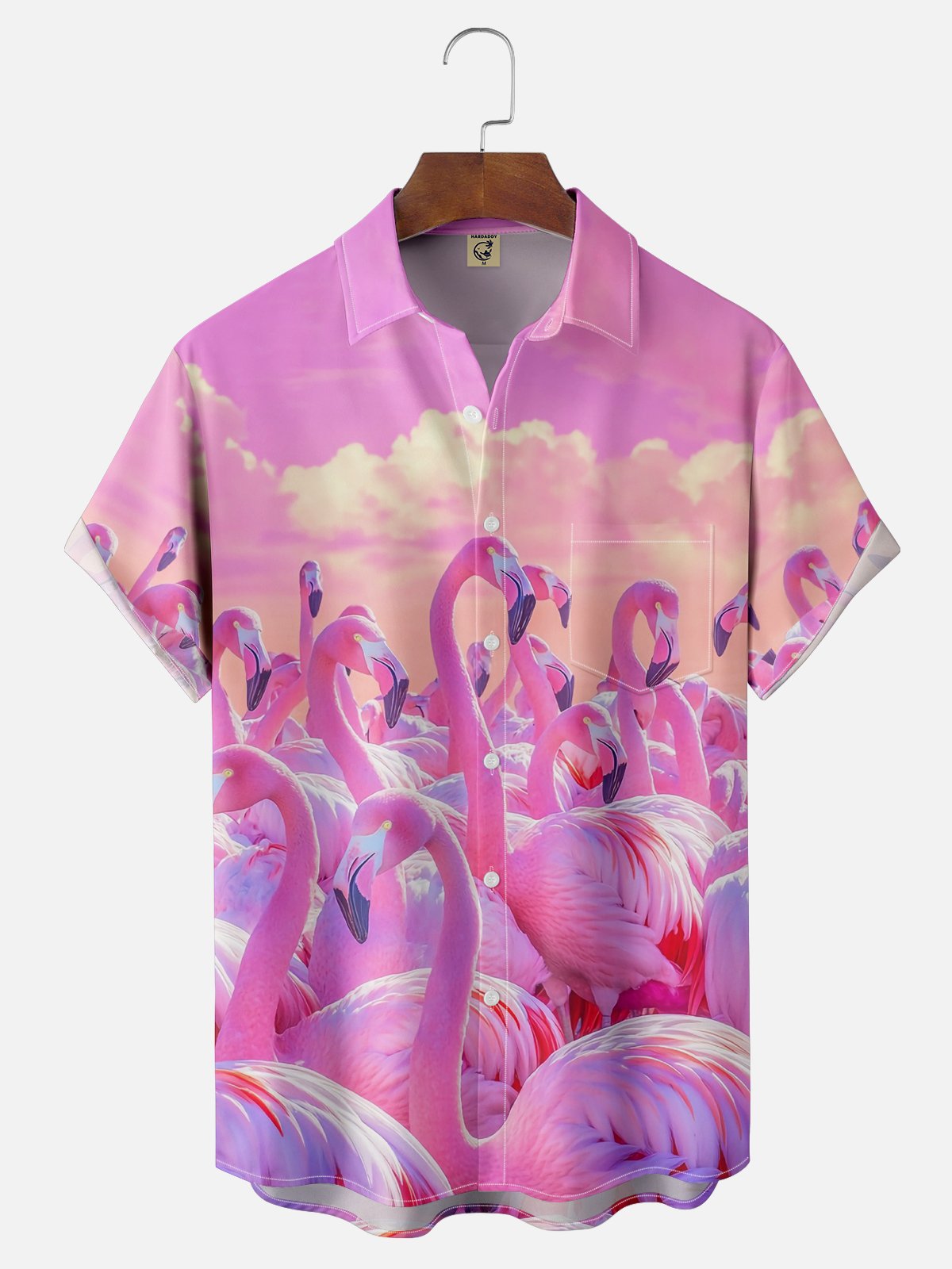 Moisture-wicking Flamingo Animal Chest Pocket Hawaiian Shirt