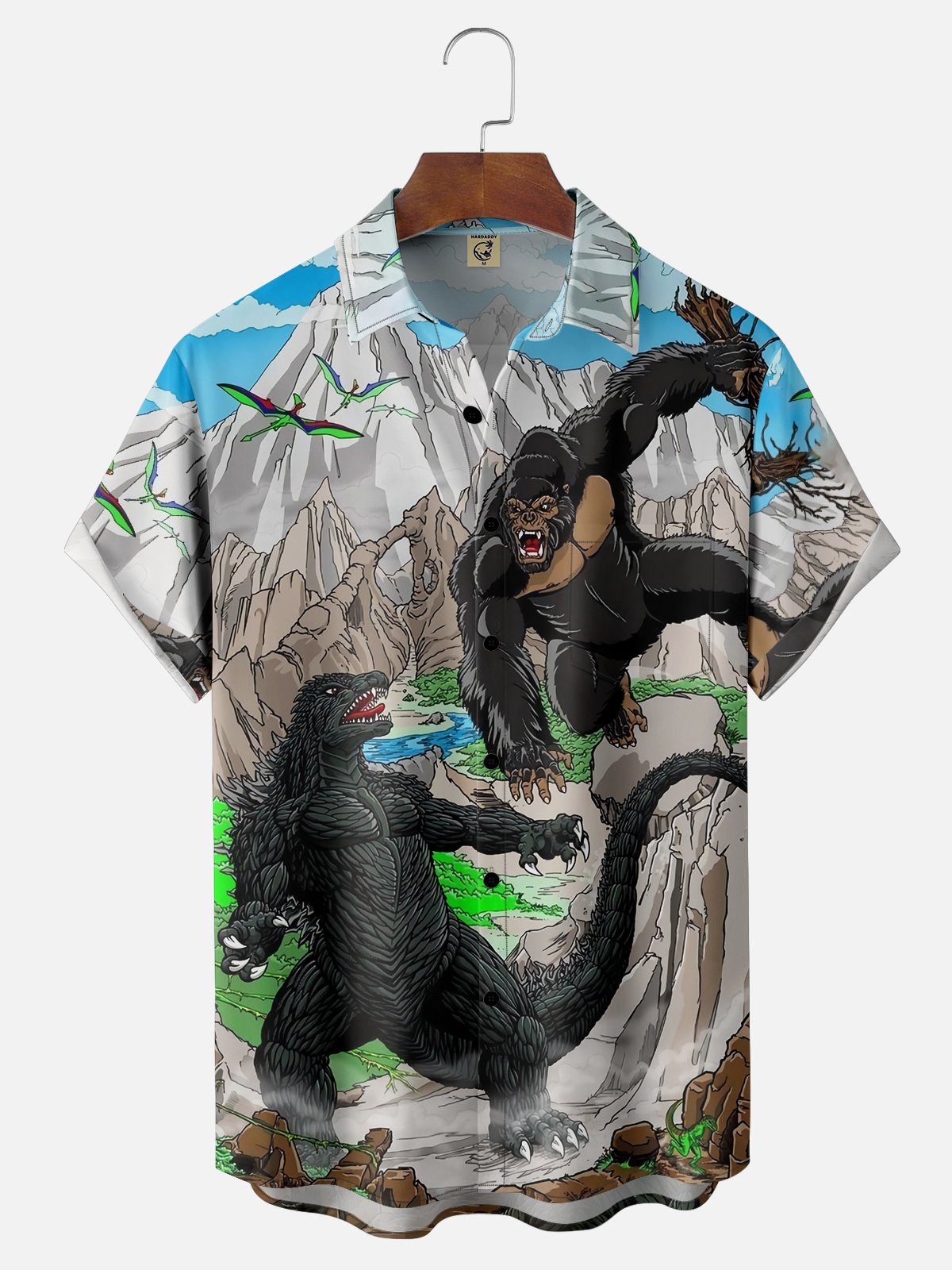 Moisture-wicking King Kong Godzilla Chest Pocket Hawaiian Shirt