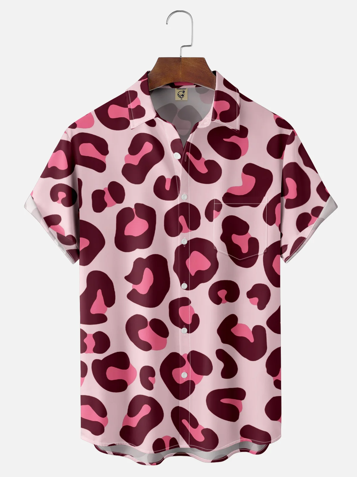 Moisture-wicking Pink Leopard Chest Pocket Casual Shirt