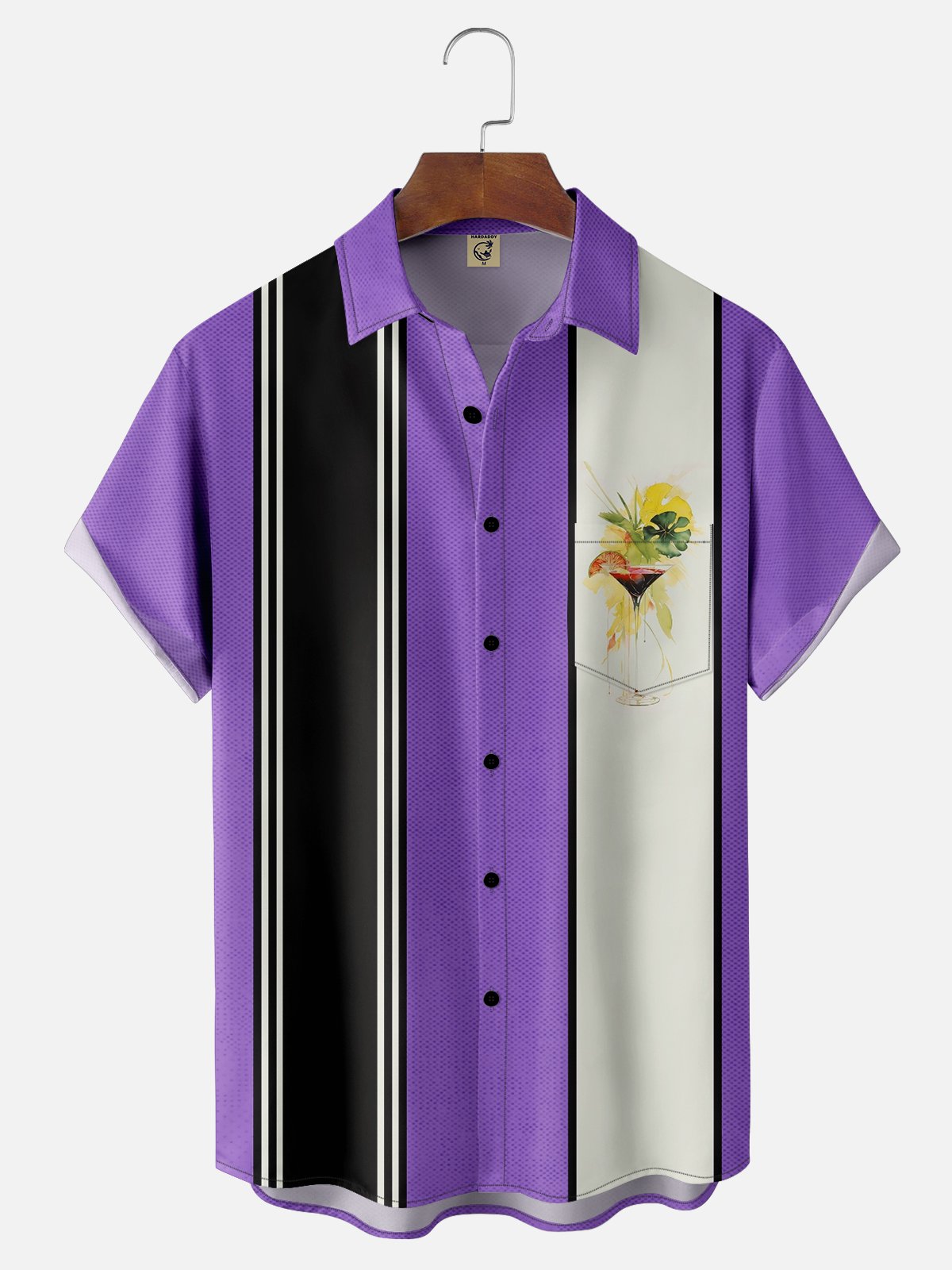 Moisture-wicking Dreamy Cocktail Art Purple Chest Pocket Bowling Shirt