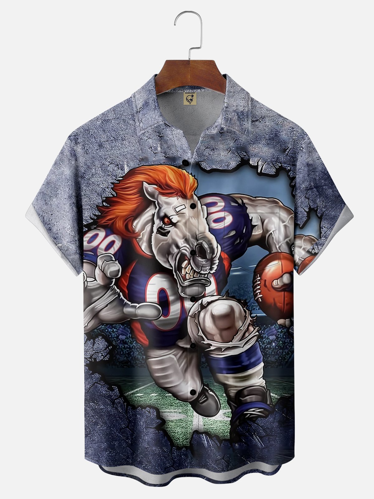 Moisture-wicking American Football Broncos Blue Chest Pocket Casual Shirt