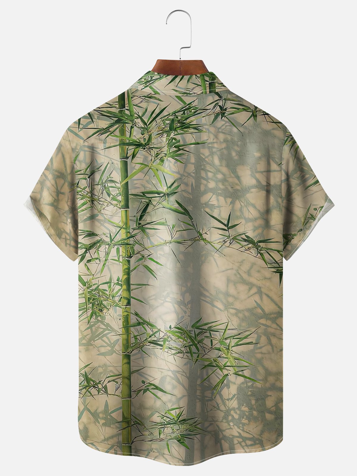 Moisture-wicking Bamboo Forest Leaves Chest Pocket Hawaiian Shirt