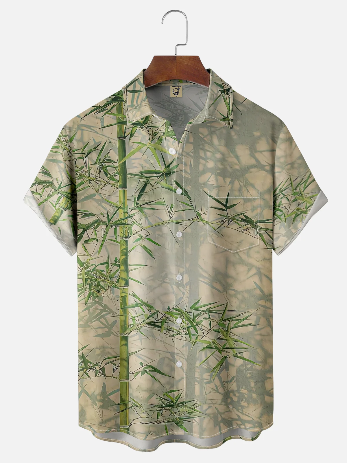 Moisture-wicking Bamboo Forest Leaves Chest Pocket Hawaiian Shirt