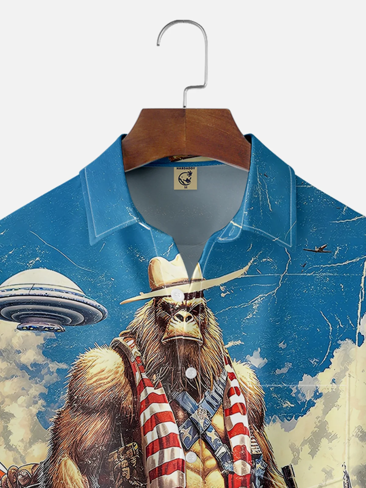 Moisture-wicking Cowboy Bigfoot vs. UFO Chest Pocket Hawaiian Shirt