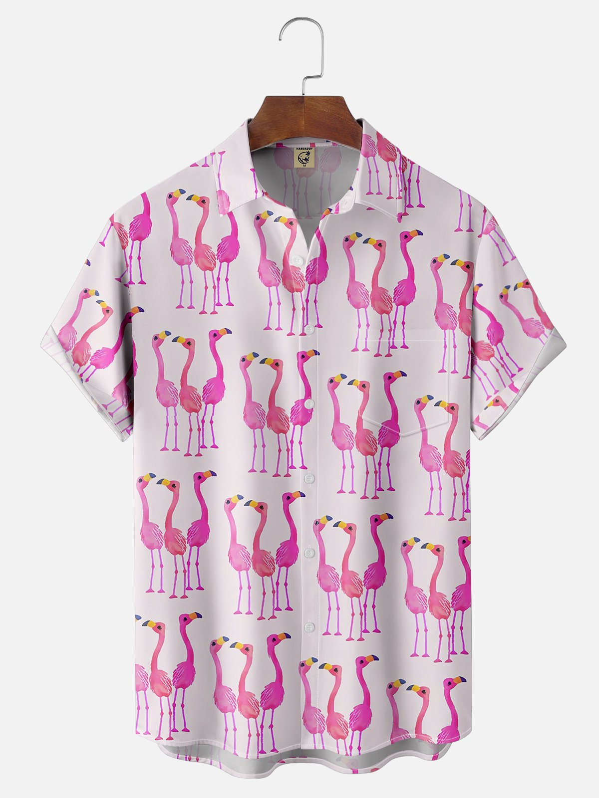 Moisture-wicking Flamingo Art Pink Youth Chest Pocket Hawaiian Shirt