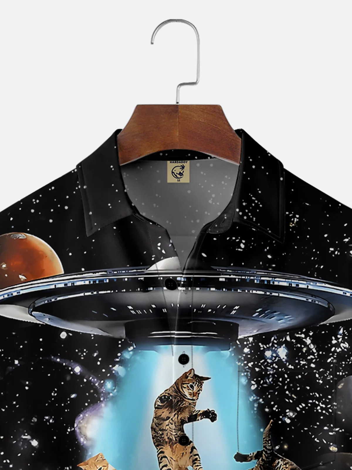 Moisture-wicking UFO Space Cat Chest Pocket Casual Shirt