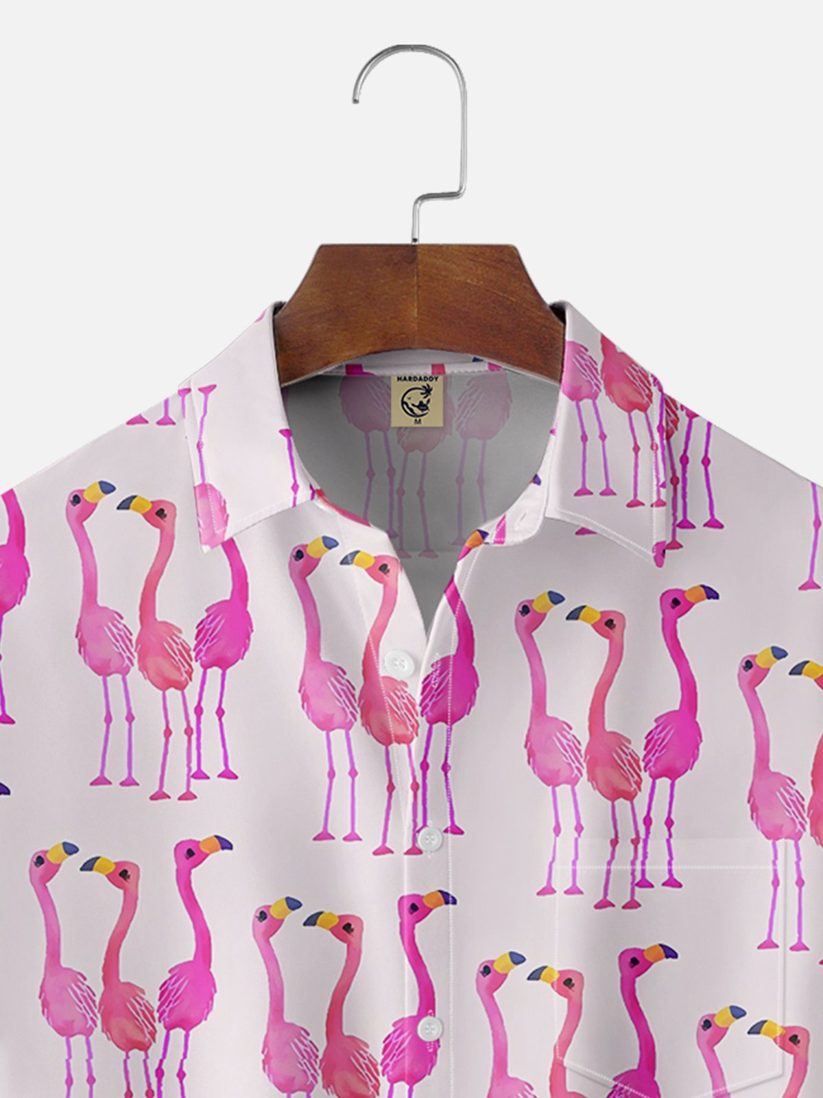 Moisture-wicking Flamingo Art Pink Youth Chest Pocket Hawaiian Shirt