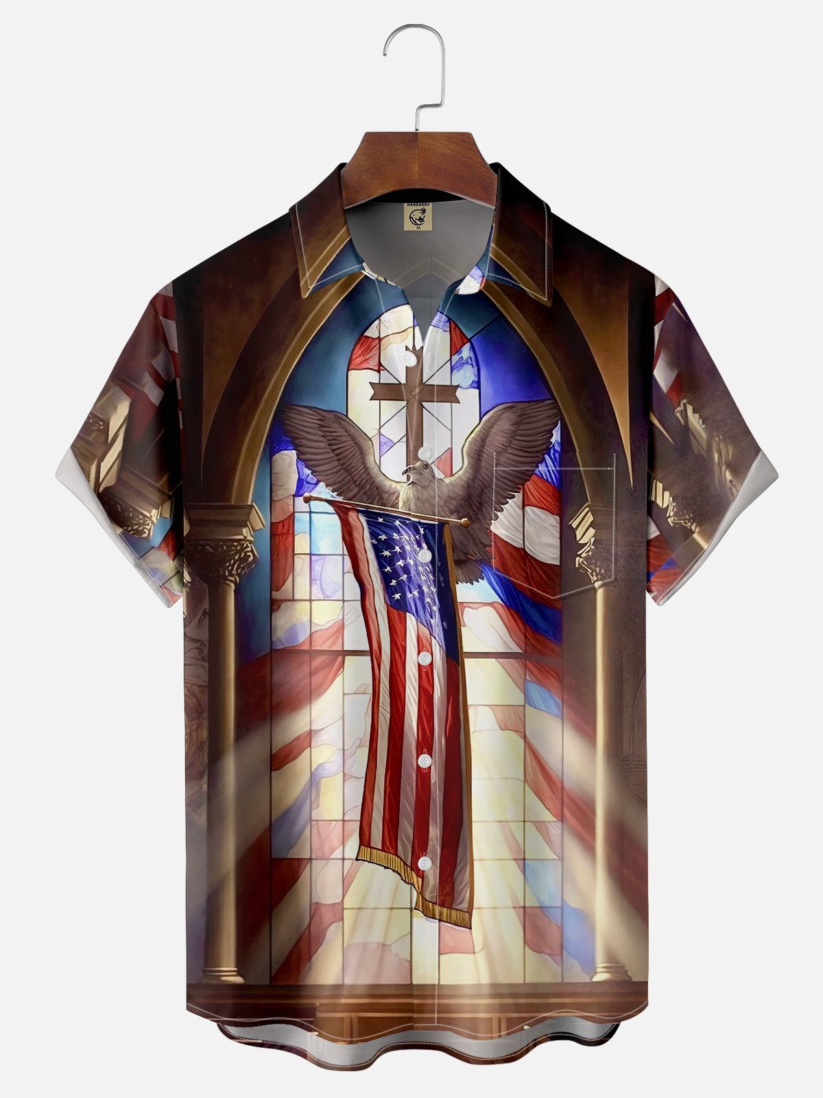 Moisture-wicking Religious Cross American Flag Ash Wednesday Easter Chest Pocket Casual Shirt