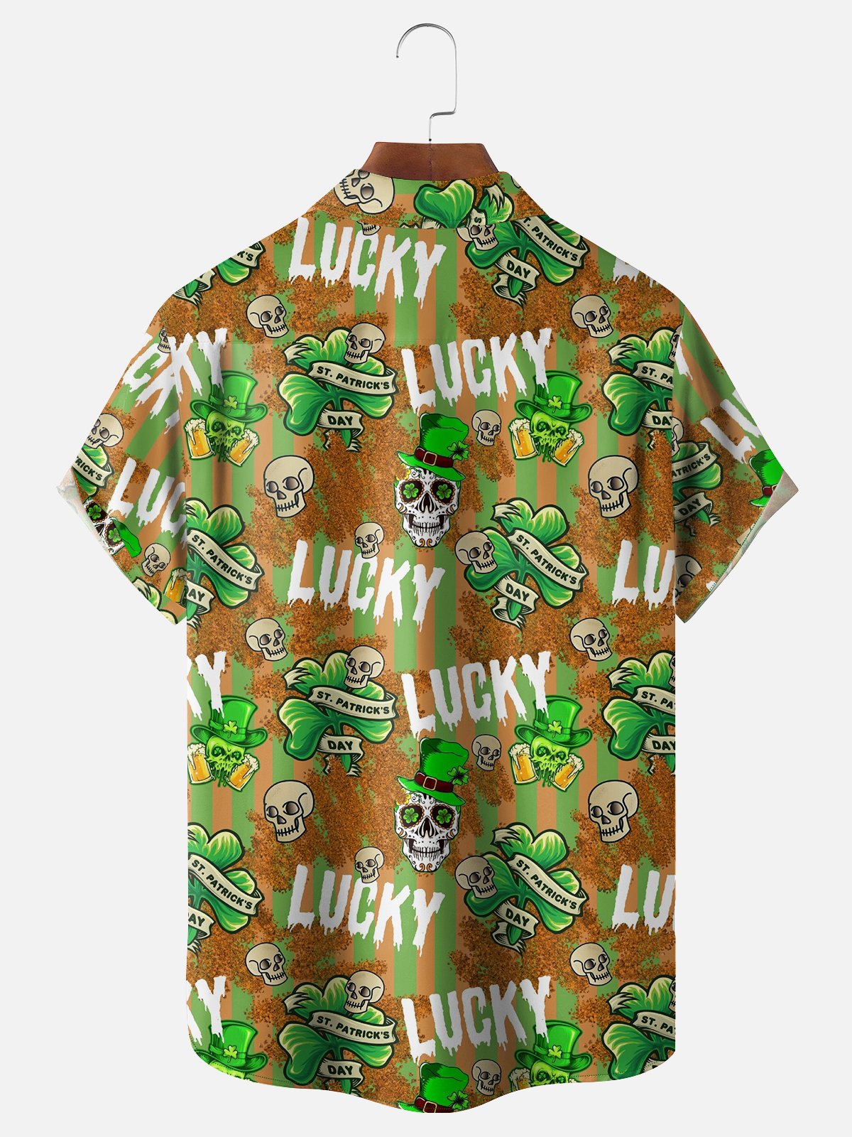 Moisture-wicking St. Patrick's Day Shamrock Beer Skull Chest Pocket Casual Shirt