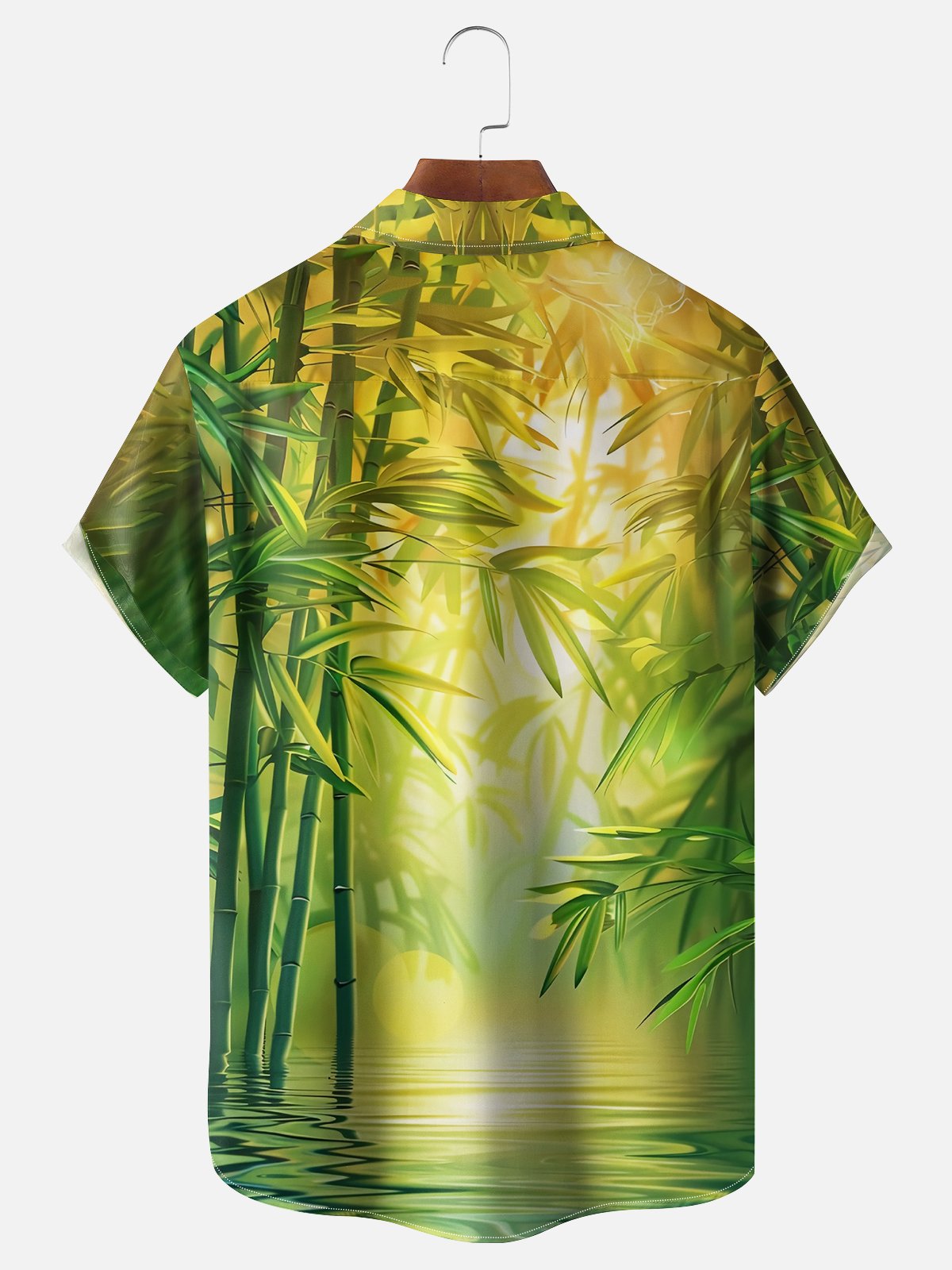 Moisture-wicking Bamboo Forest Leaves Toucan Parrot Chest Pocket Hawaiian Shirt