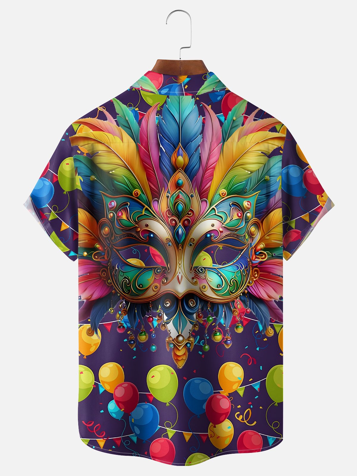 Moisture-wicking Mardi Gras Ornate Mask Purple Chest Pocket Casual Shirt