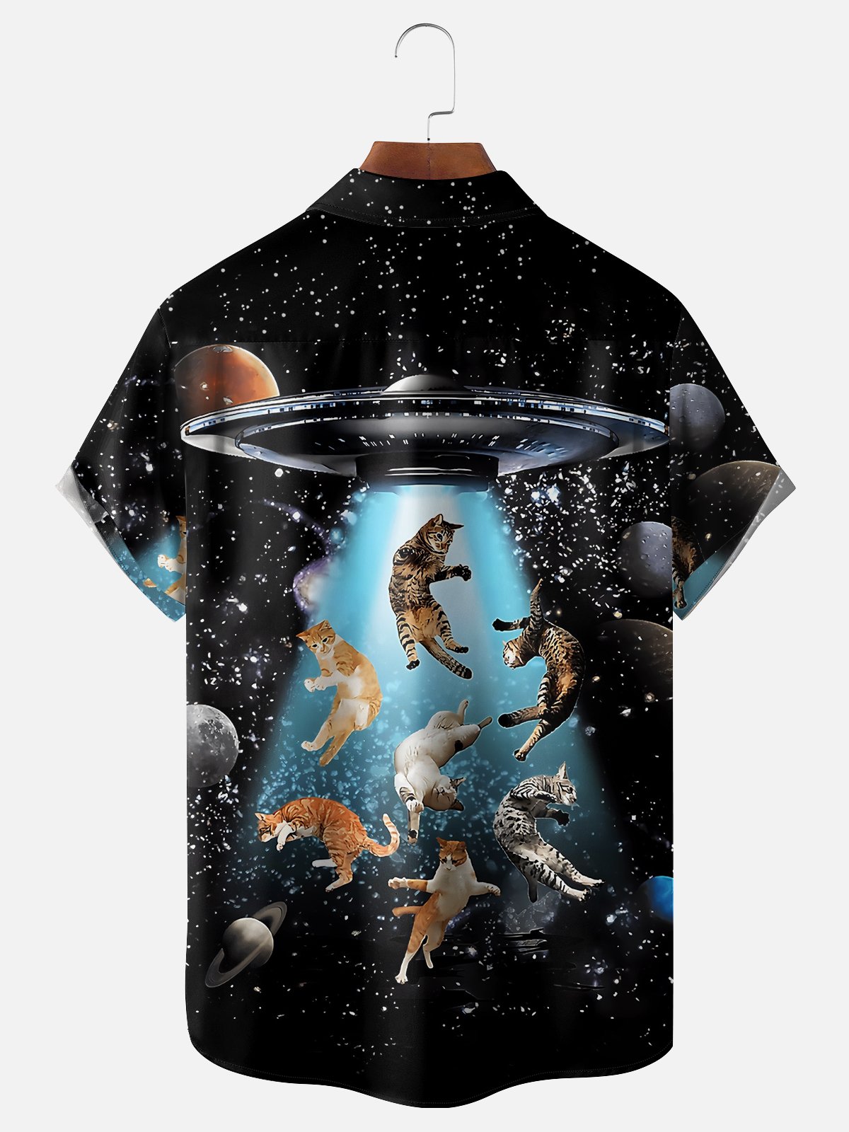 Moisture-wicking UFO Space Cat Chest Pocket Casual Shirt