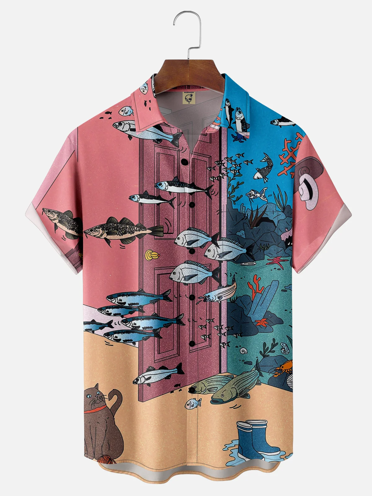 Moisture-wicking Artist Fantasy Sea Life Art Chest Pocket Casual Shirt