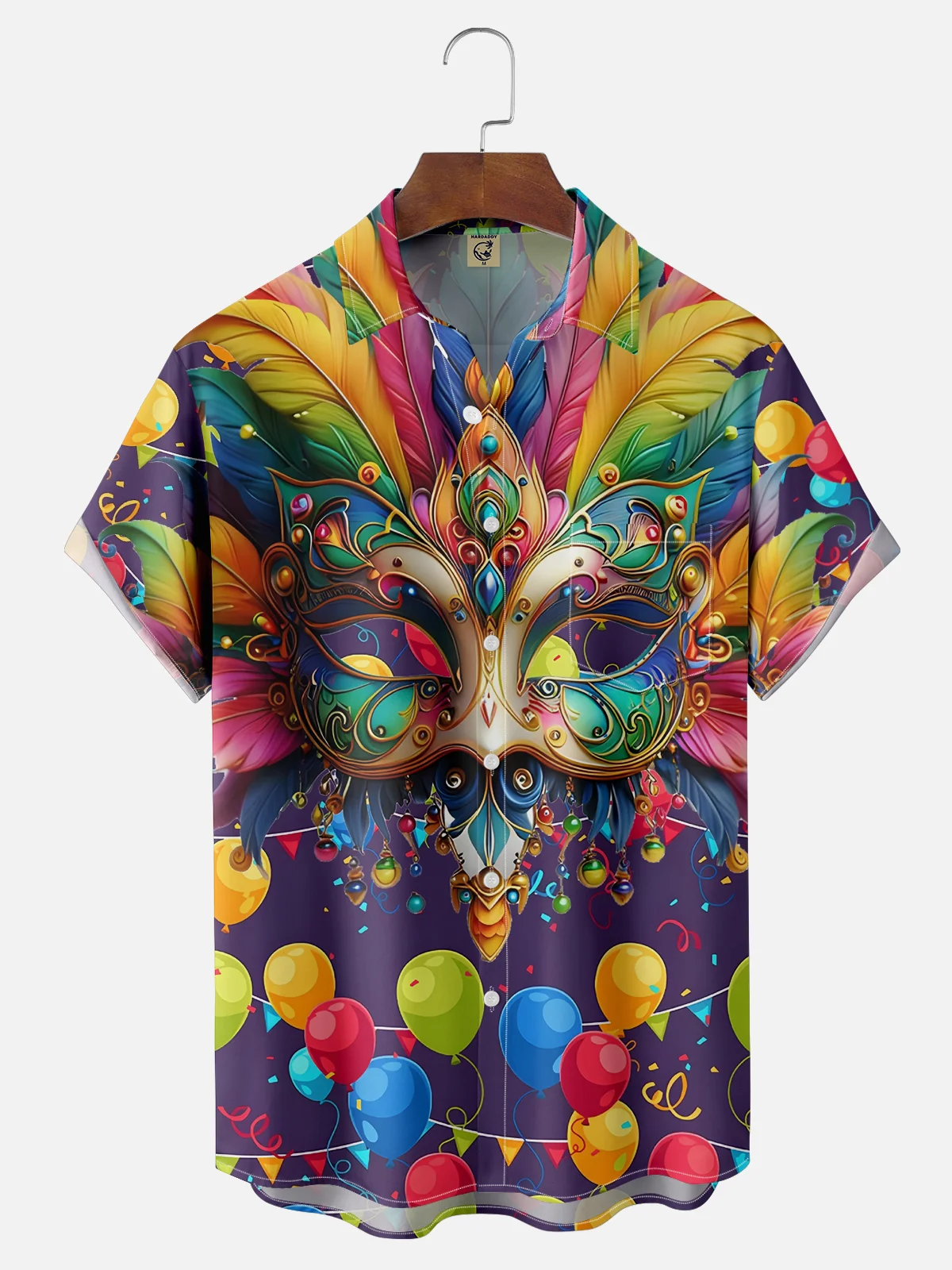 Moisture-wicking Mardi Gras Ornate Mask Purple Chest Pocket Casual Shirt