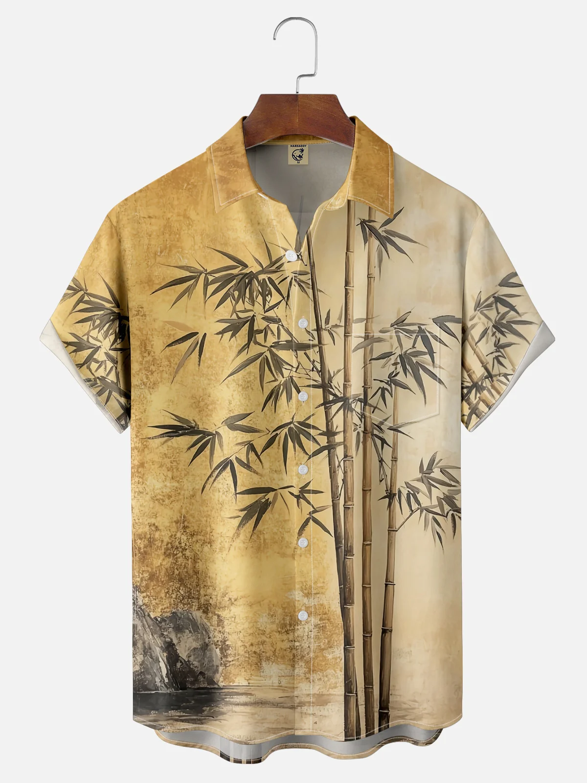 Moisture-wicking Bamboo Forest Leaves Chest Pocket Hawaiian Shirt