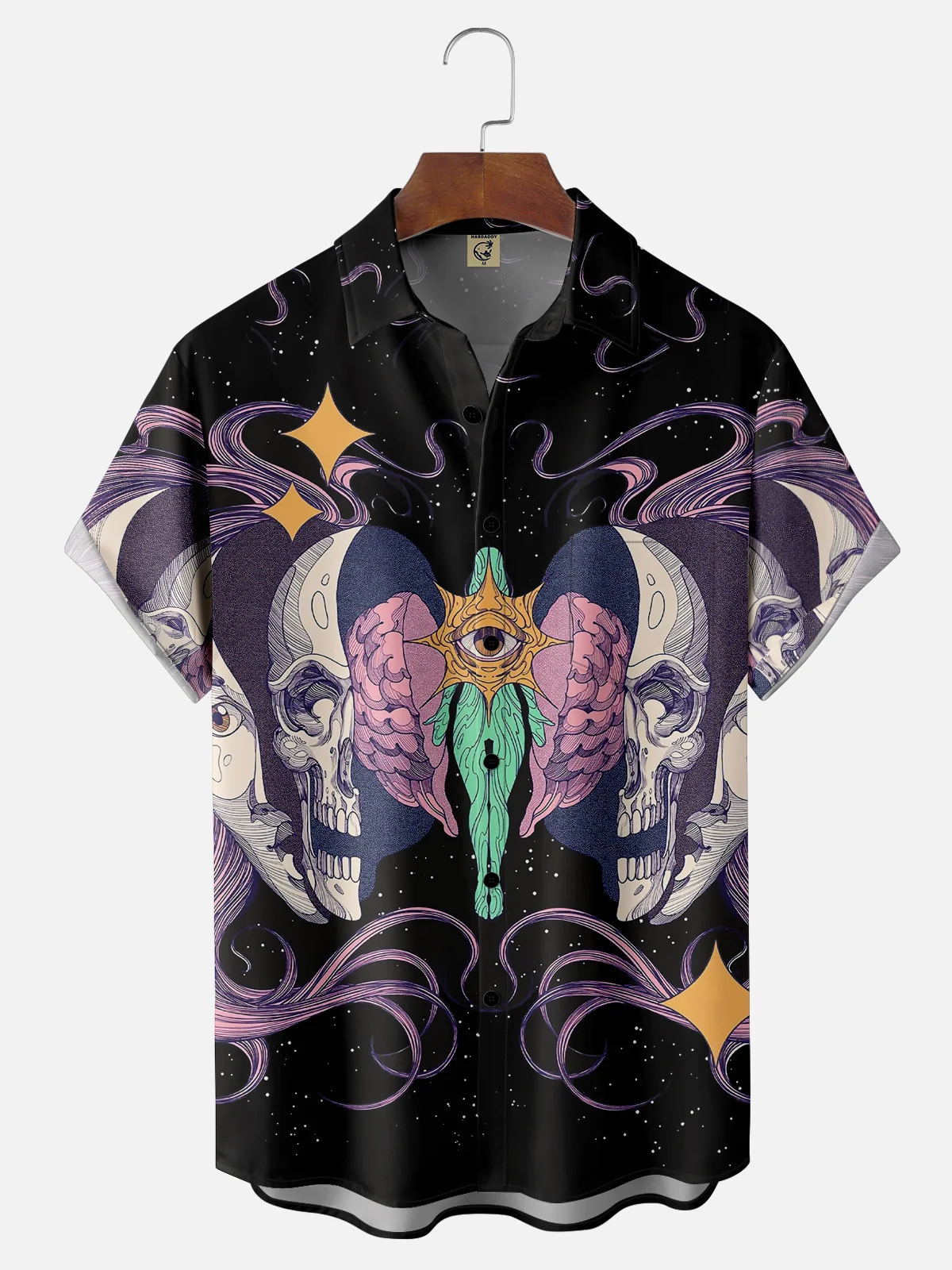 Moisture-wicking Illustration Art Skull Chest Pocket Casual Shirt