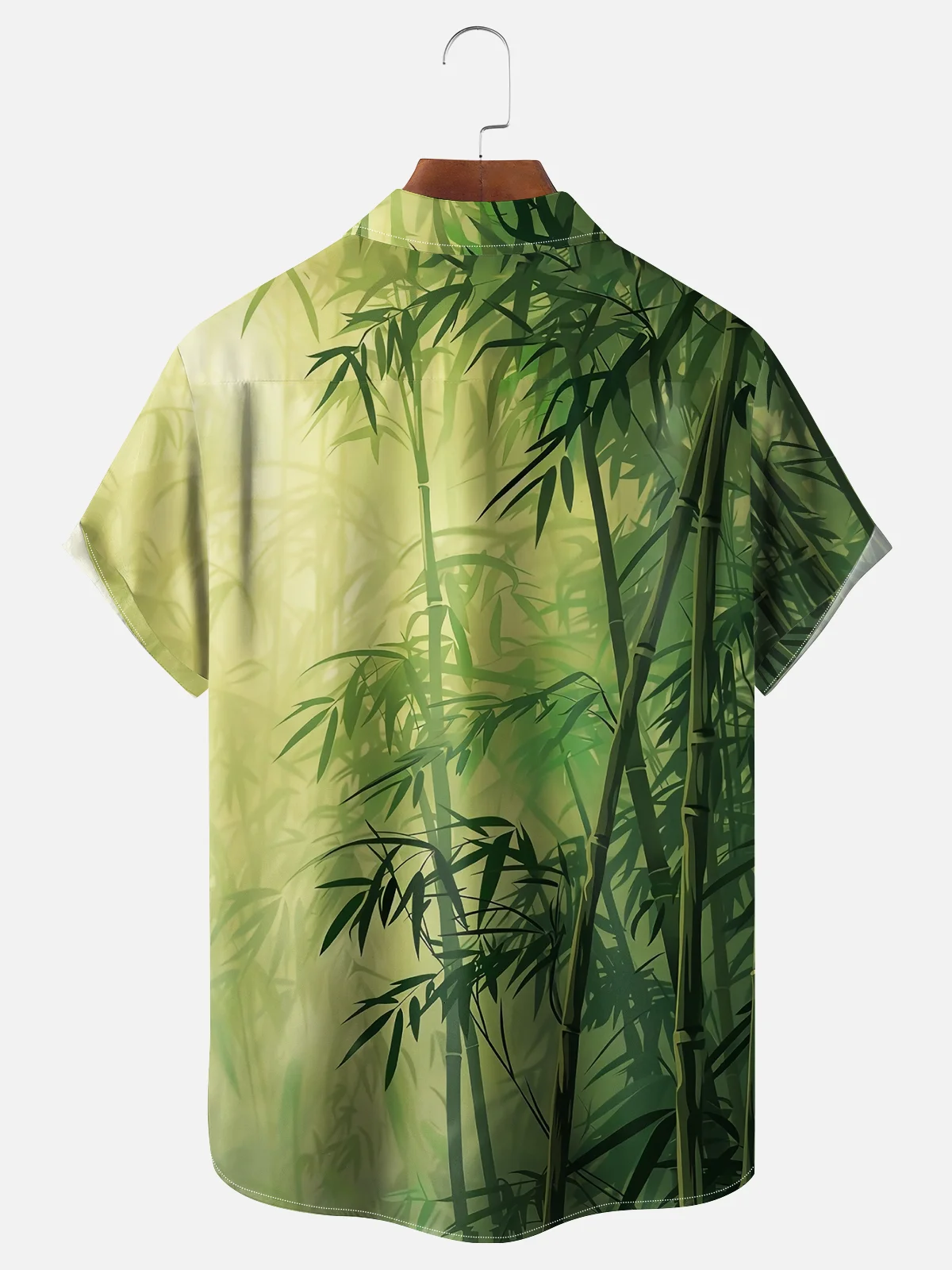 Moisture-wicking Bamboo Forest Leaves Chest Pocket Hawaiian Shirt