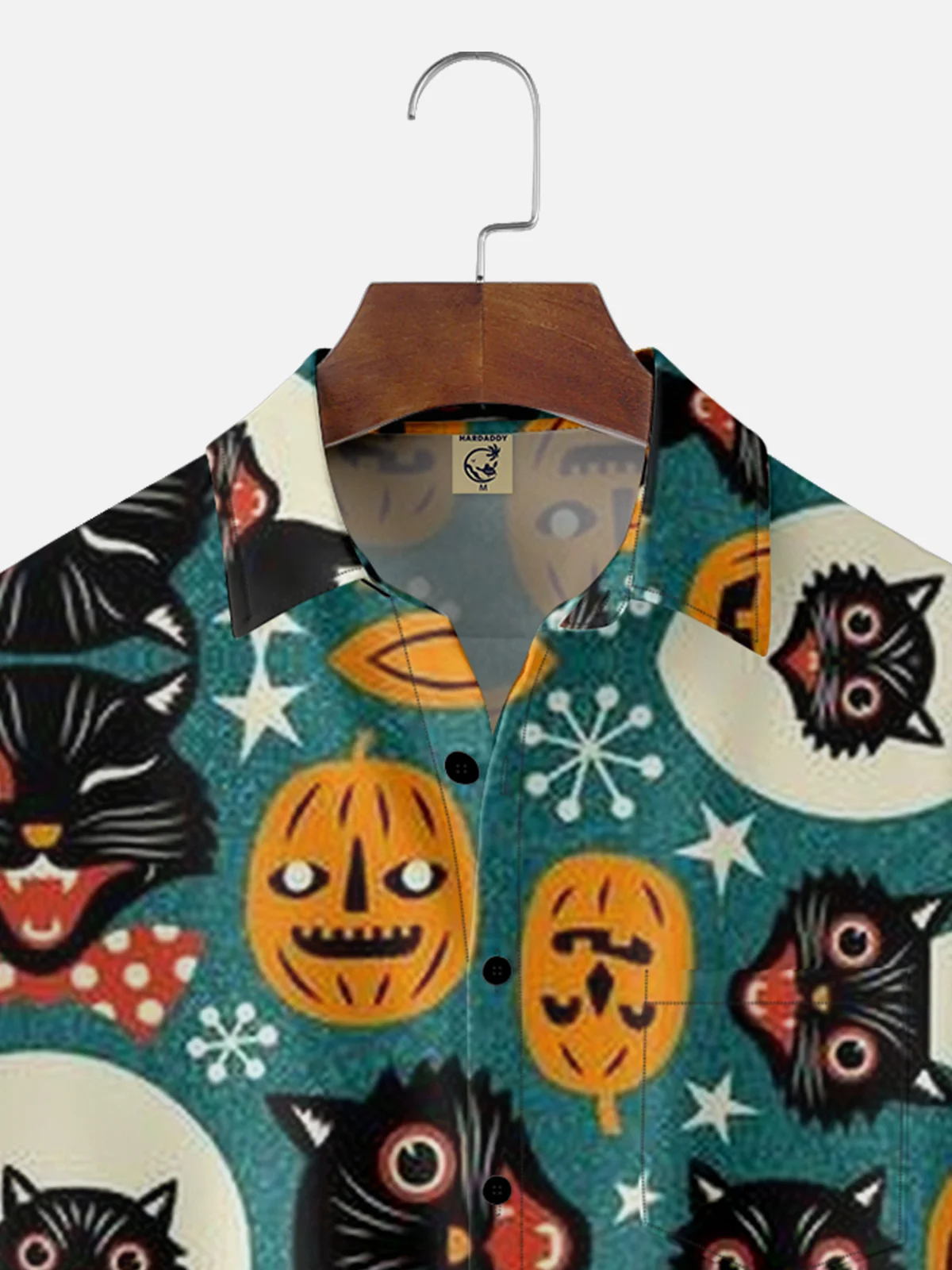 Men's Halloween Pumpkin Cat Print Casual Breathable Short Sleeve Shirt