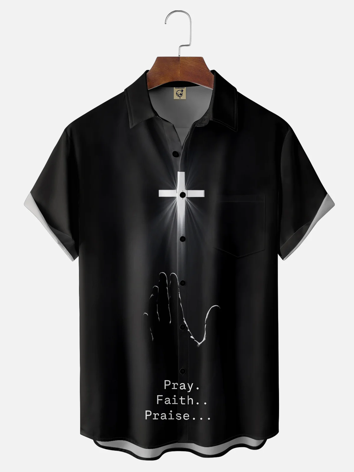 Moisture-wicking Jesus Cross Pray Chest Pocket Casual Shirt