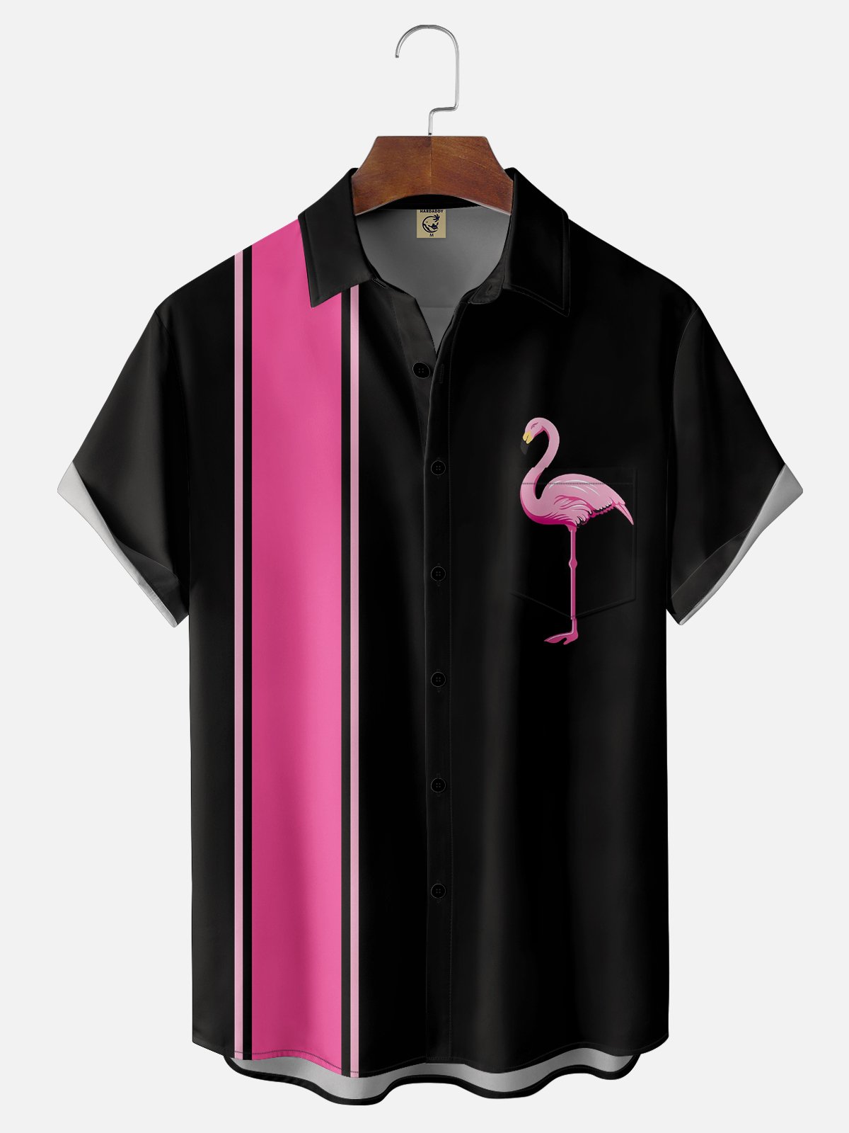 Moisture-wicking Breathable Flamingo Chest Pocket Bowling Shirt