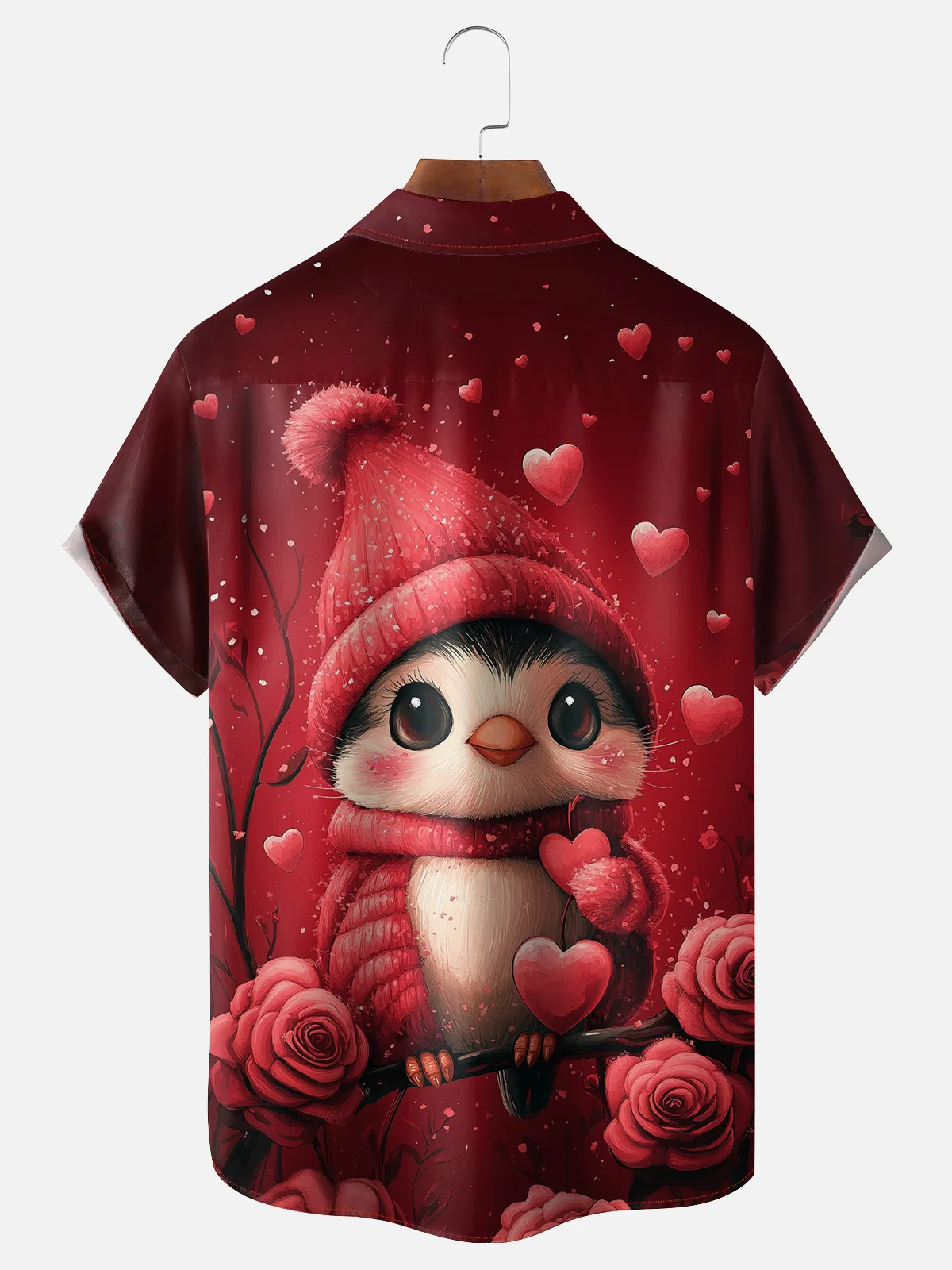 Moisture-wicking Saint Valentine‘s Day Heart Penguin Chest Pocket Casual Shirt