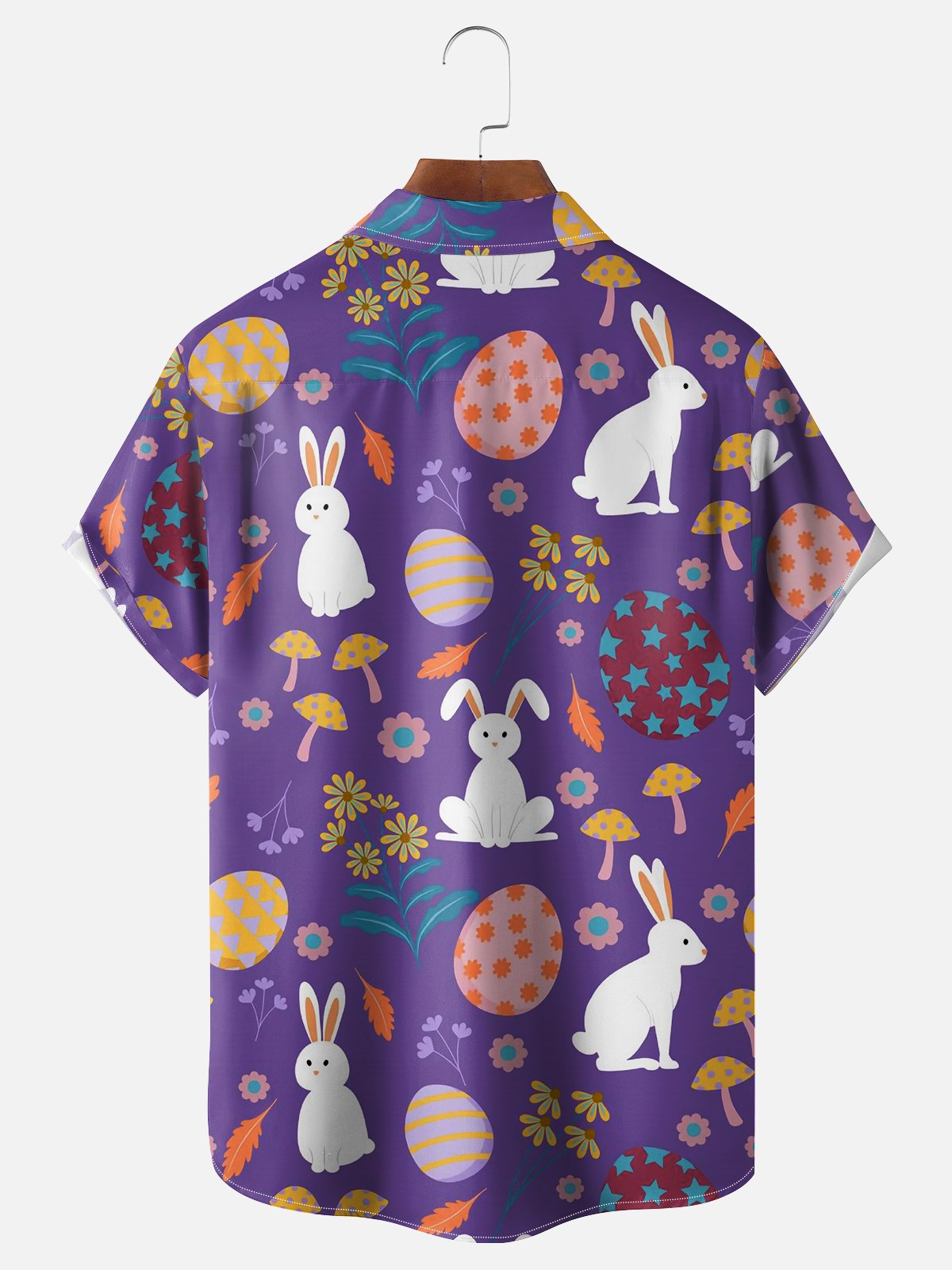 Moisture-wicking Easter Bunny Rabbit Eggs Chest Pocket Casual Shirt