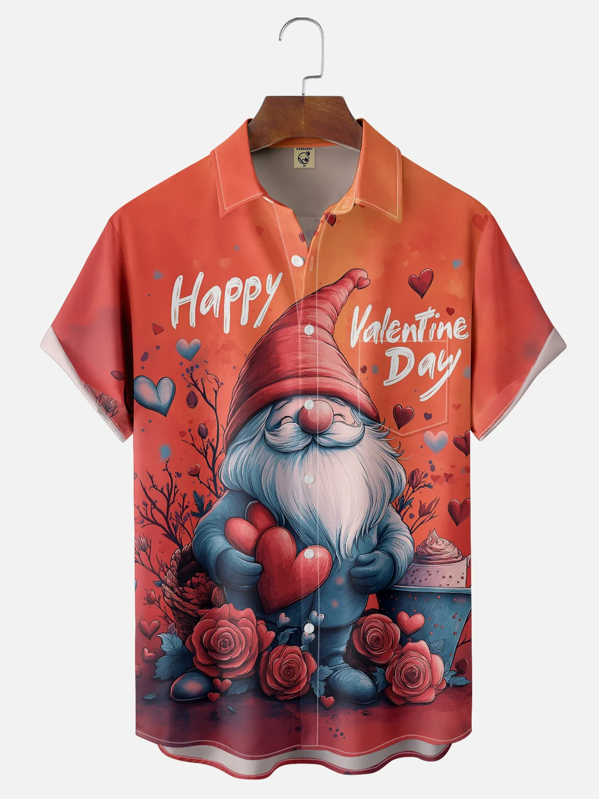 Moisture-wicking Saint Valentine‘s Day Gnome Heart Chest Pocket Casual Shirt