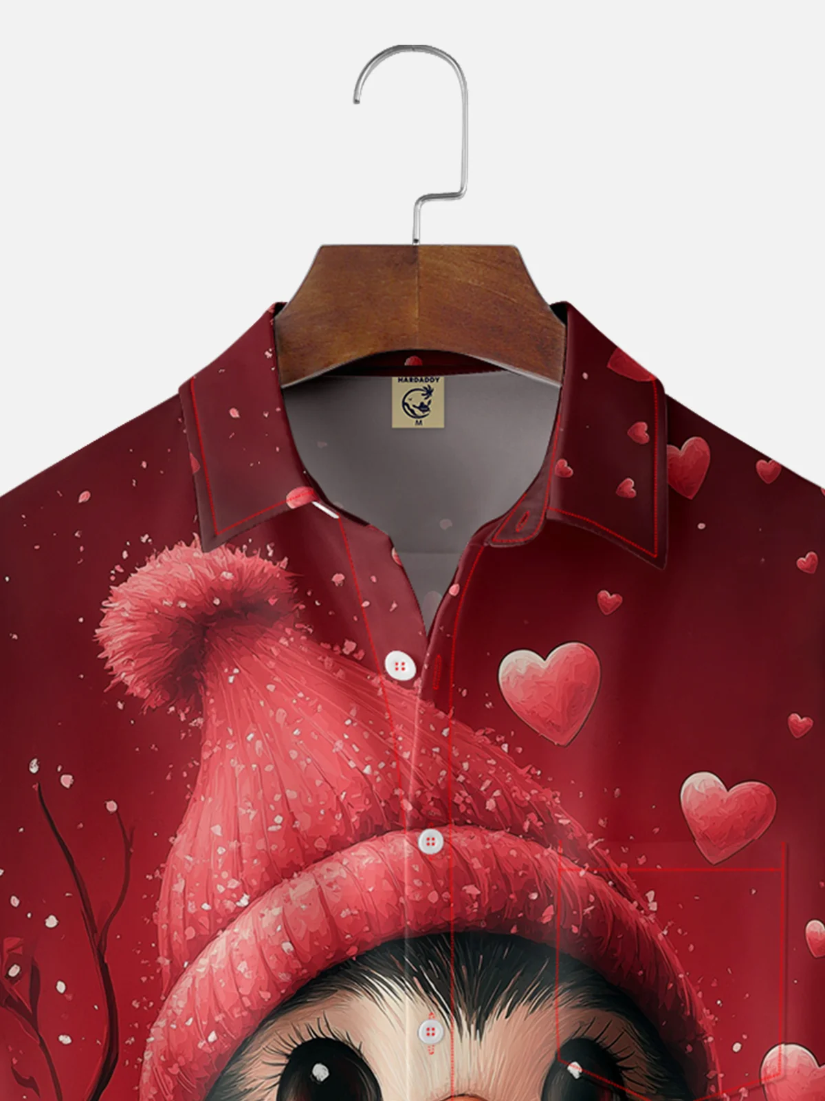 Moisture-wicking Saint Valentine‘s Day Heart Penguin Chest Pocket Casual Shirt