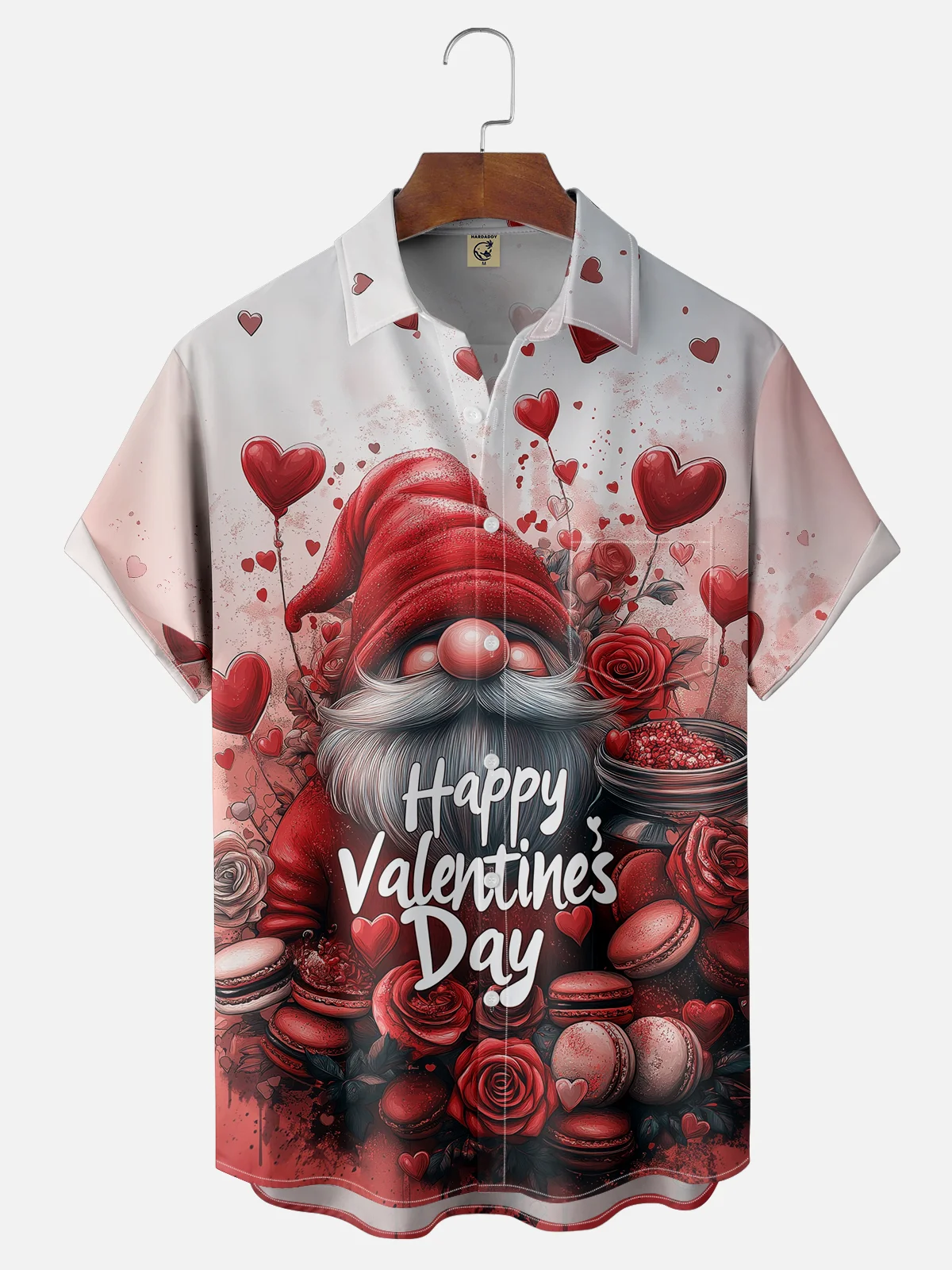 Moisture-wicking Saint Valentine‘s Day Heart Gnome Chest Pocket Casual Shirt