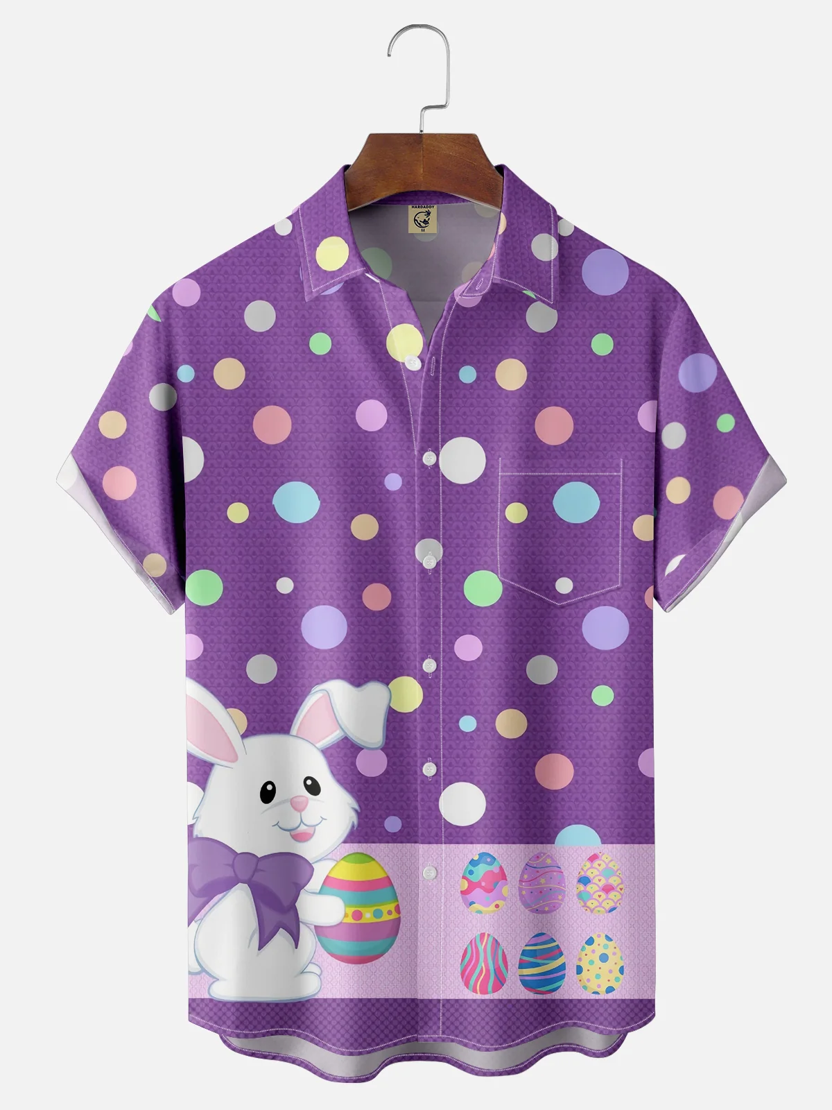 Moisture-wicking Easter Bunny Rabbit Eggs Chest Pocket Casual Shirt