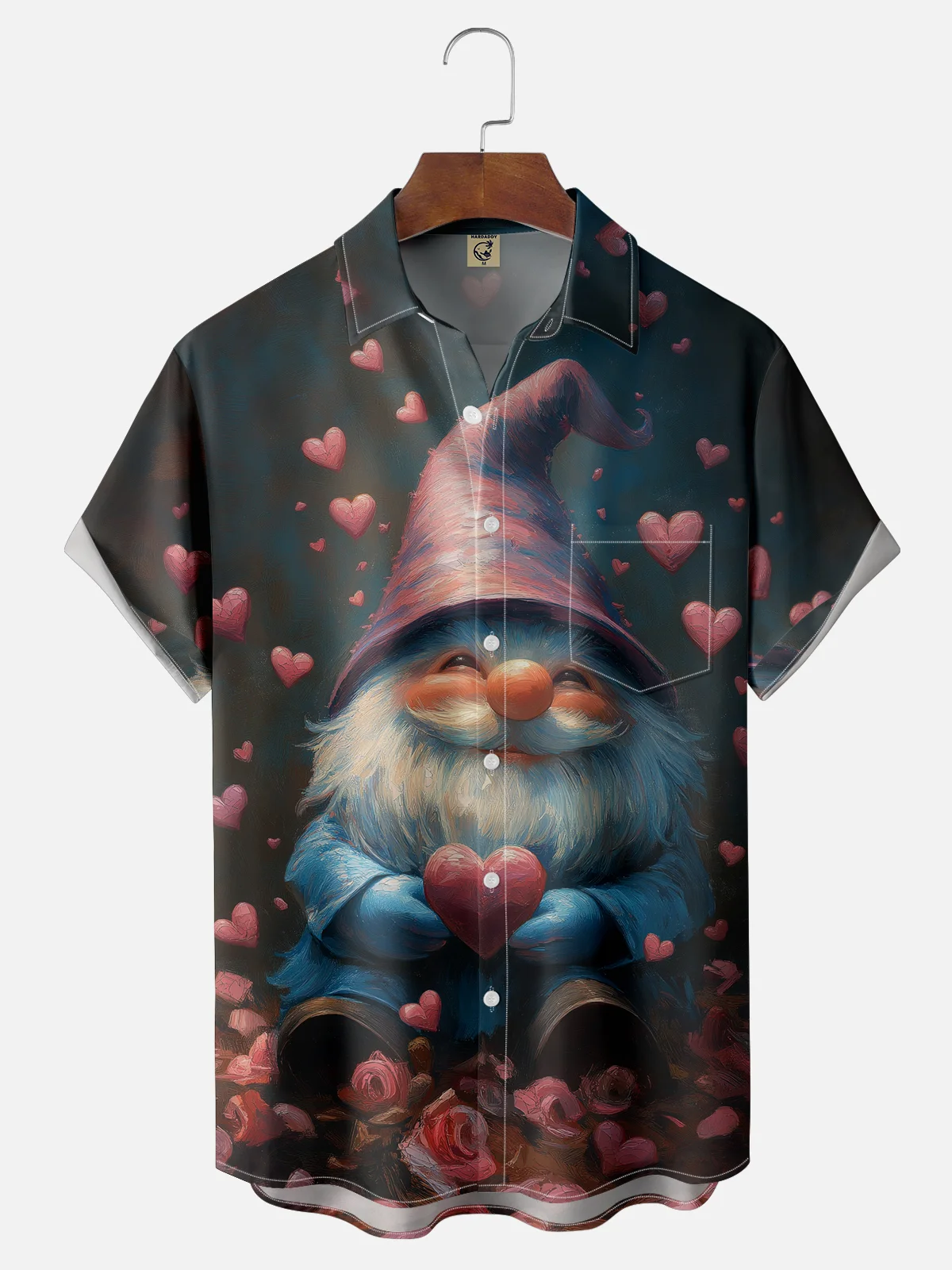 Moisture-wicking Saint Valentine‘s Day Heart Gnome Chest Pocket Casual Shirt