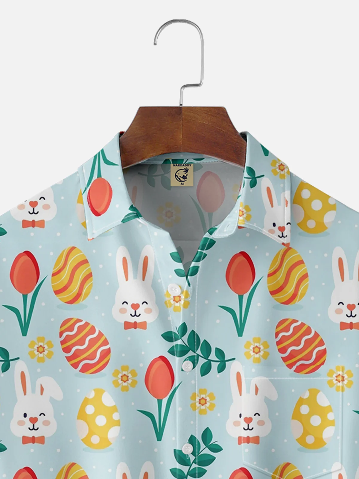 Moisture-wicking Easter Bunny Rabbits Eggs Chest Pocket Casual Shirt