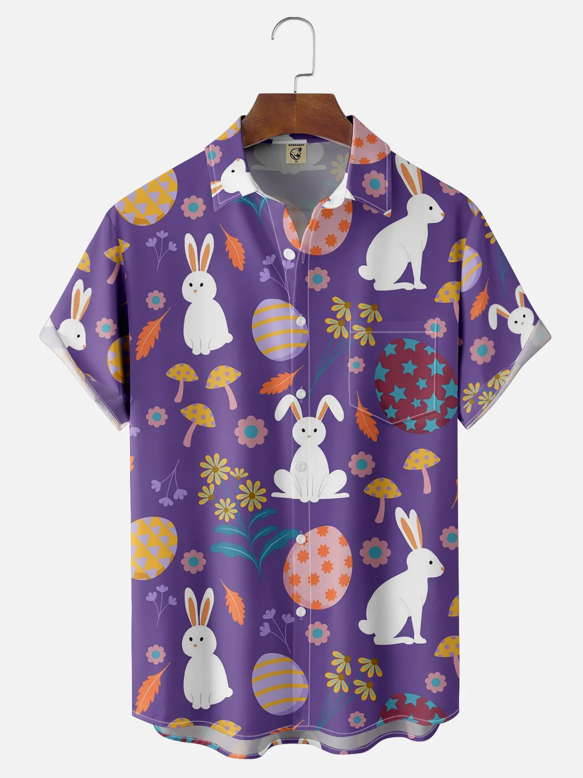 Moisture-wicking Easter Bunny Rabbit Eggs Chest Pocket Casual Shirt