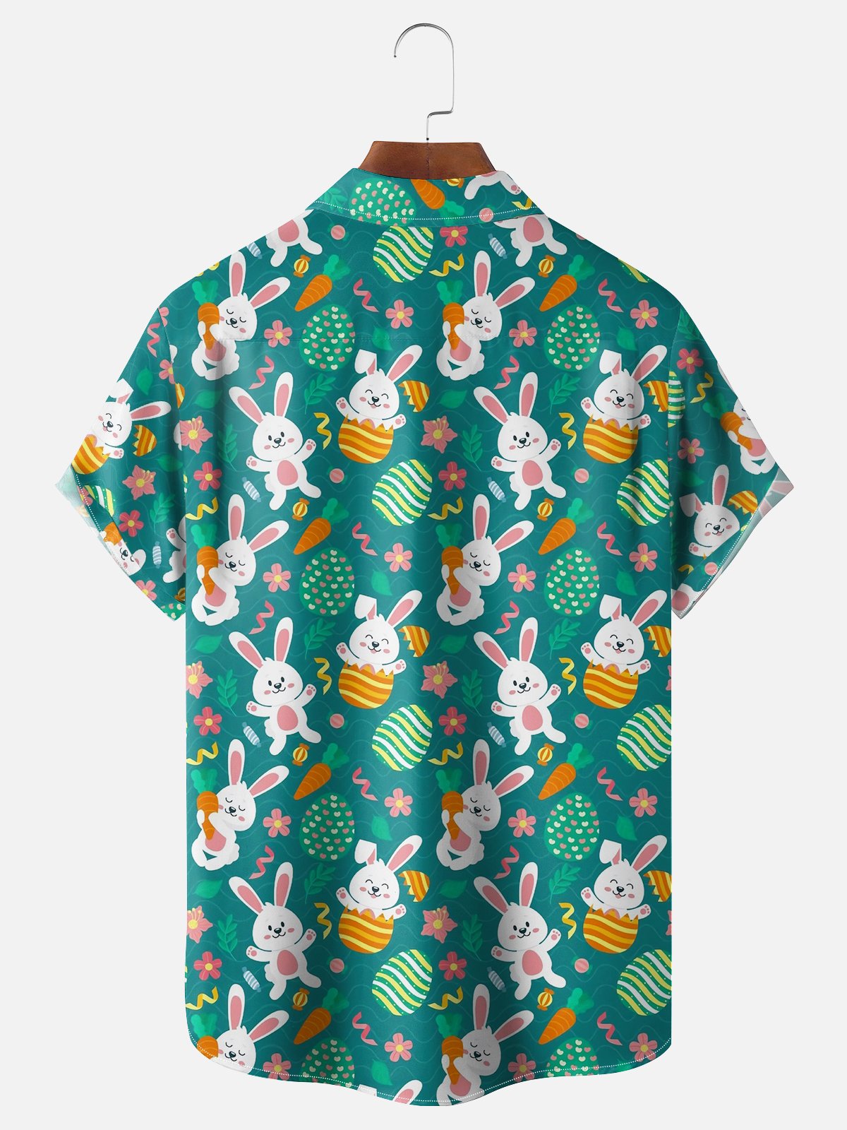 Moisture-wicking Easter Bunny Rabbit Eggs Chest Pocket Casual Shirt