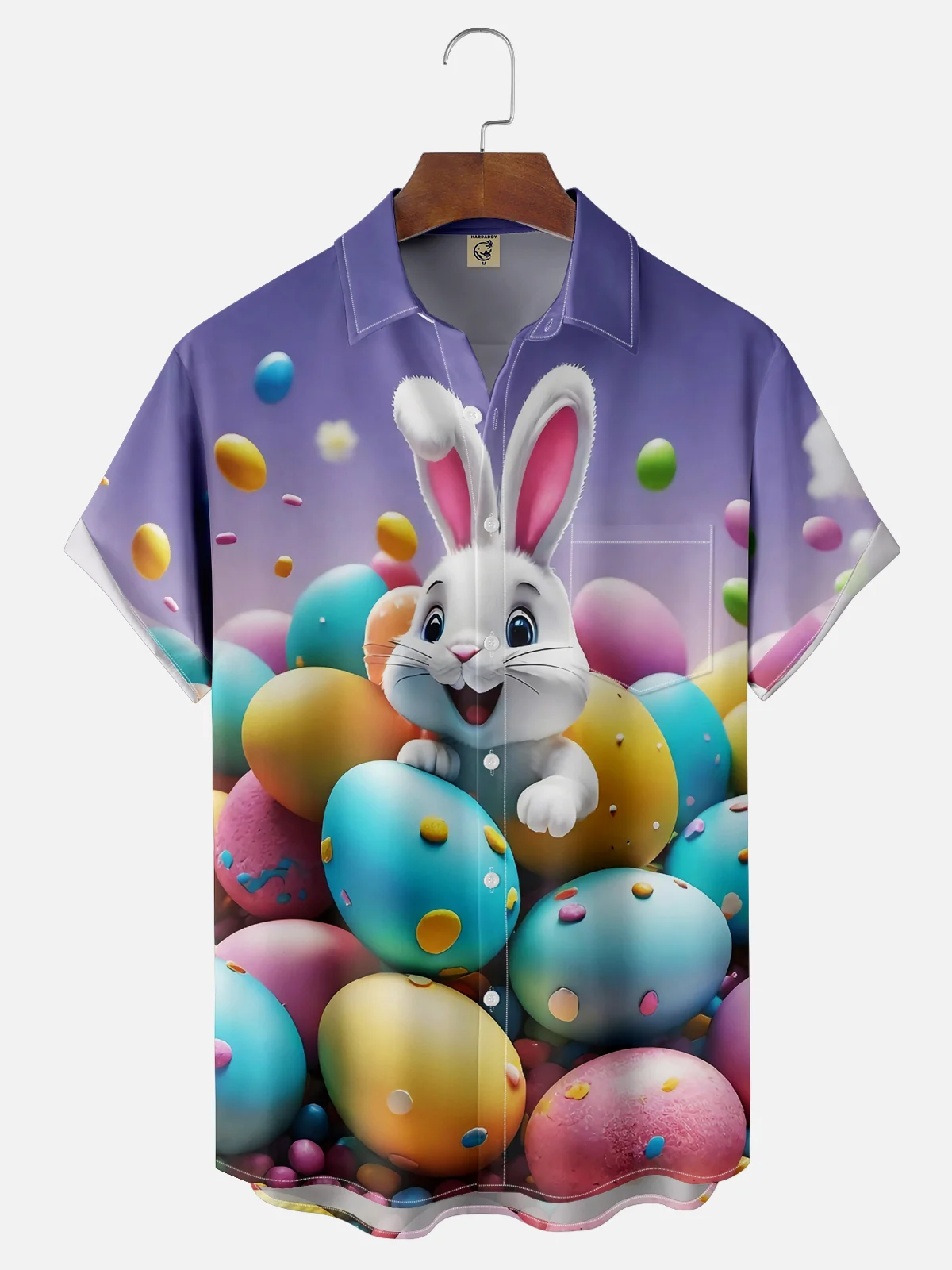 Moisture-wicking Easter Bunny Rabbit Eggs Chest Pocket Hawaiian Shirt