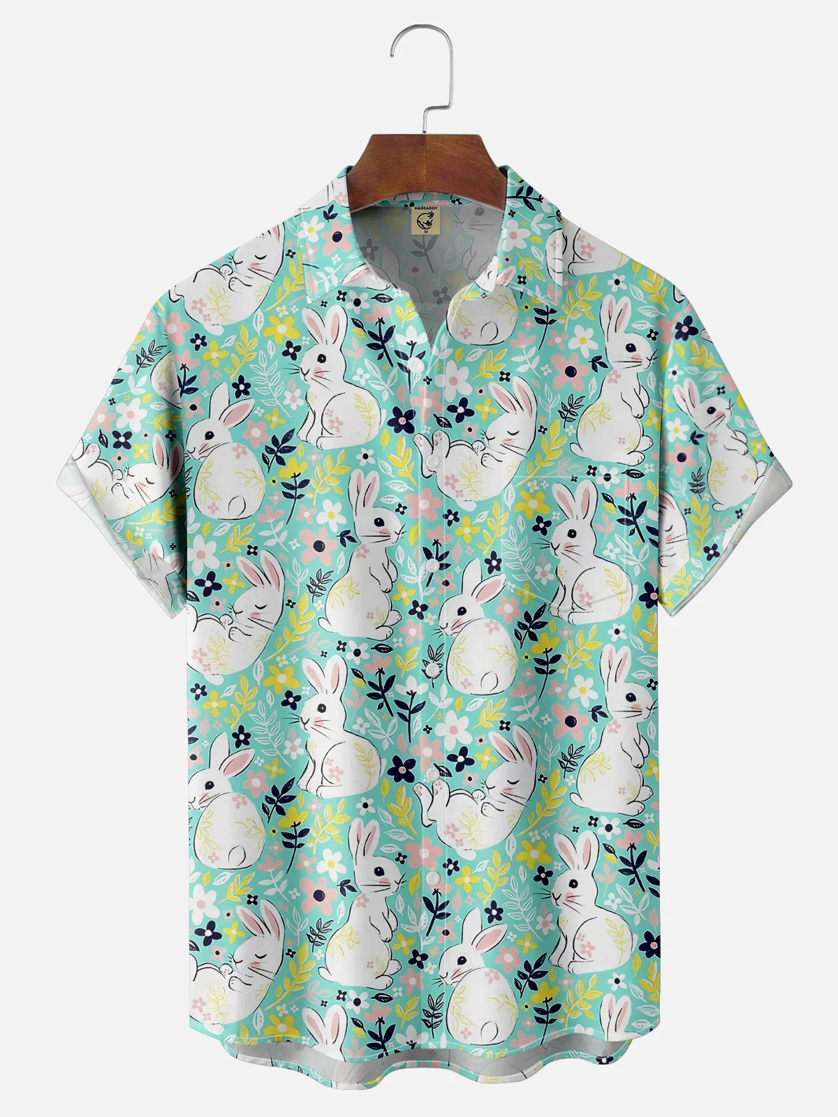 Moisture-wicking Easter Bunny Rabbit Chest Pocket Casual Shirt