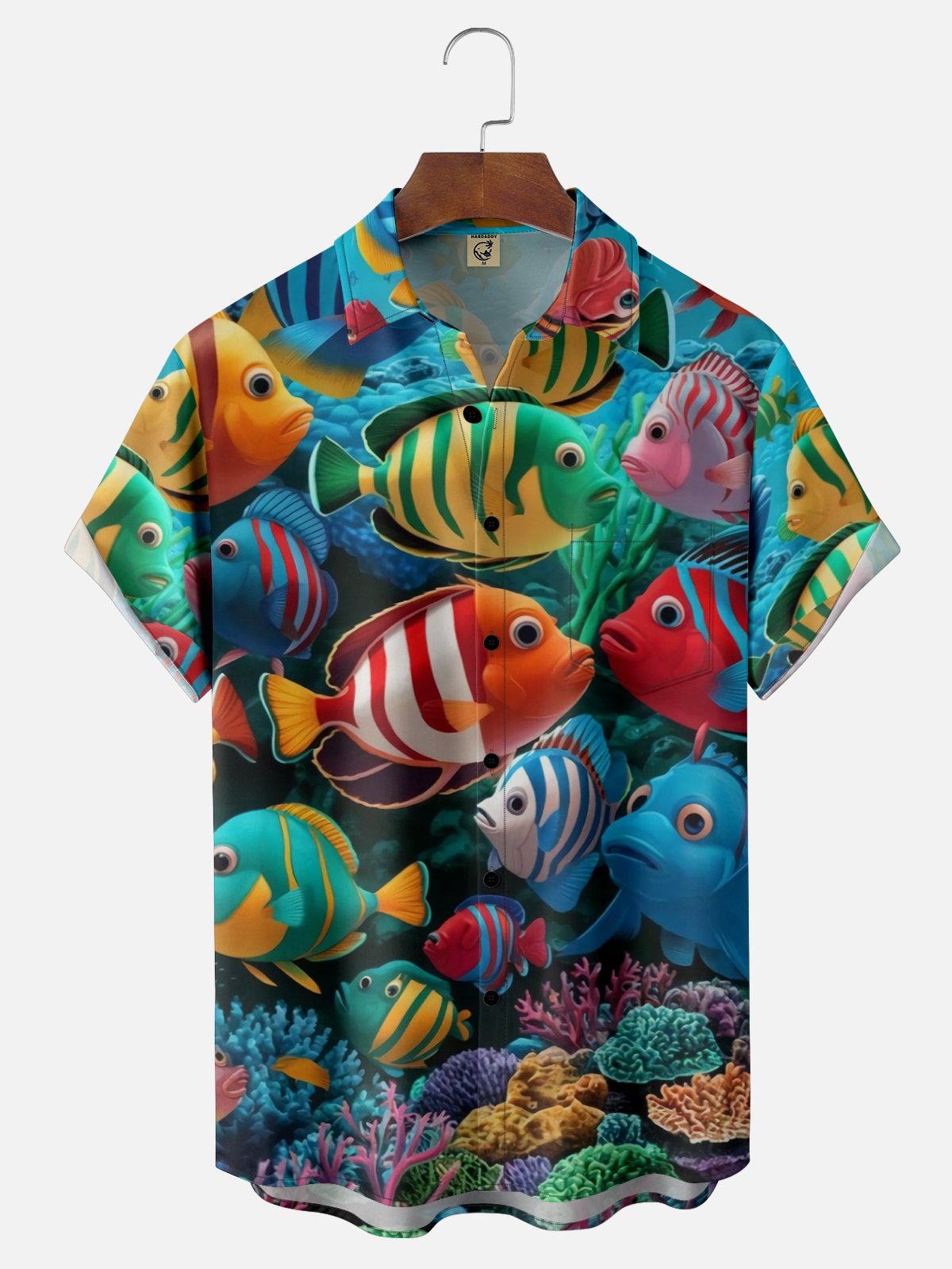 Moisture-wicking Fishes Chest Pocket Hawaiian Shirt