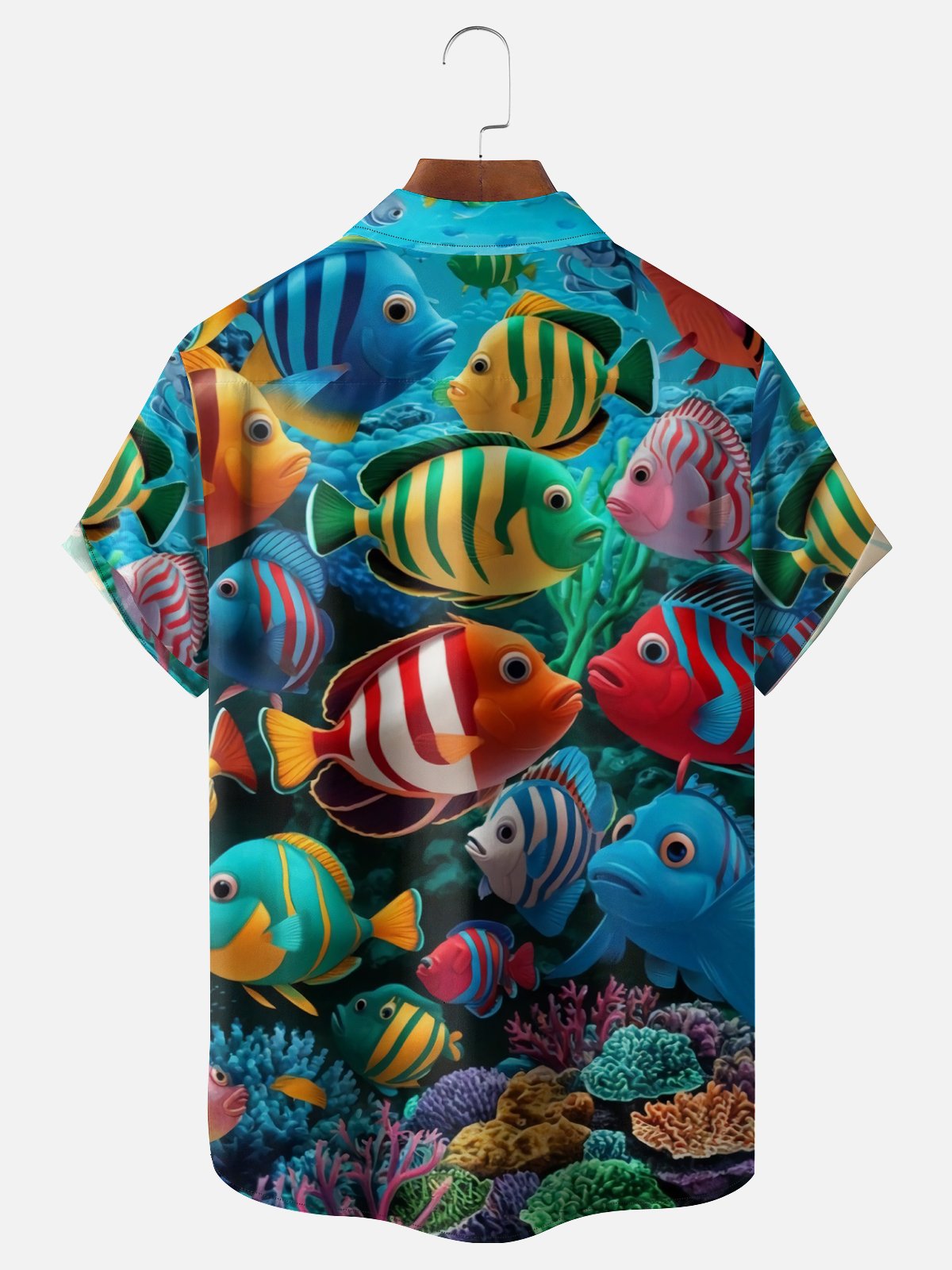 Moisture-wicking Fishes Chest Pocket Hawaiian Shirt