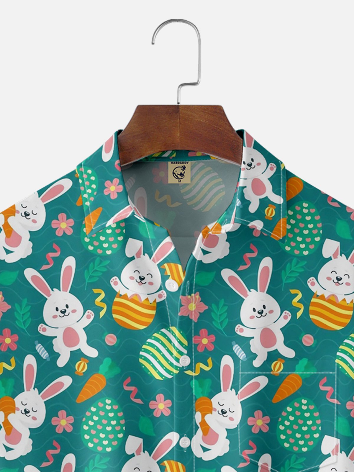 Moisture-wicking Easter Bunny Rabbit Eggs Chest Pocket Casual Shirt