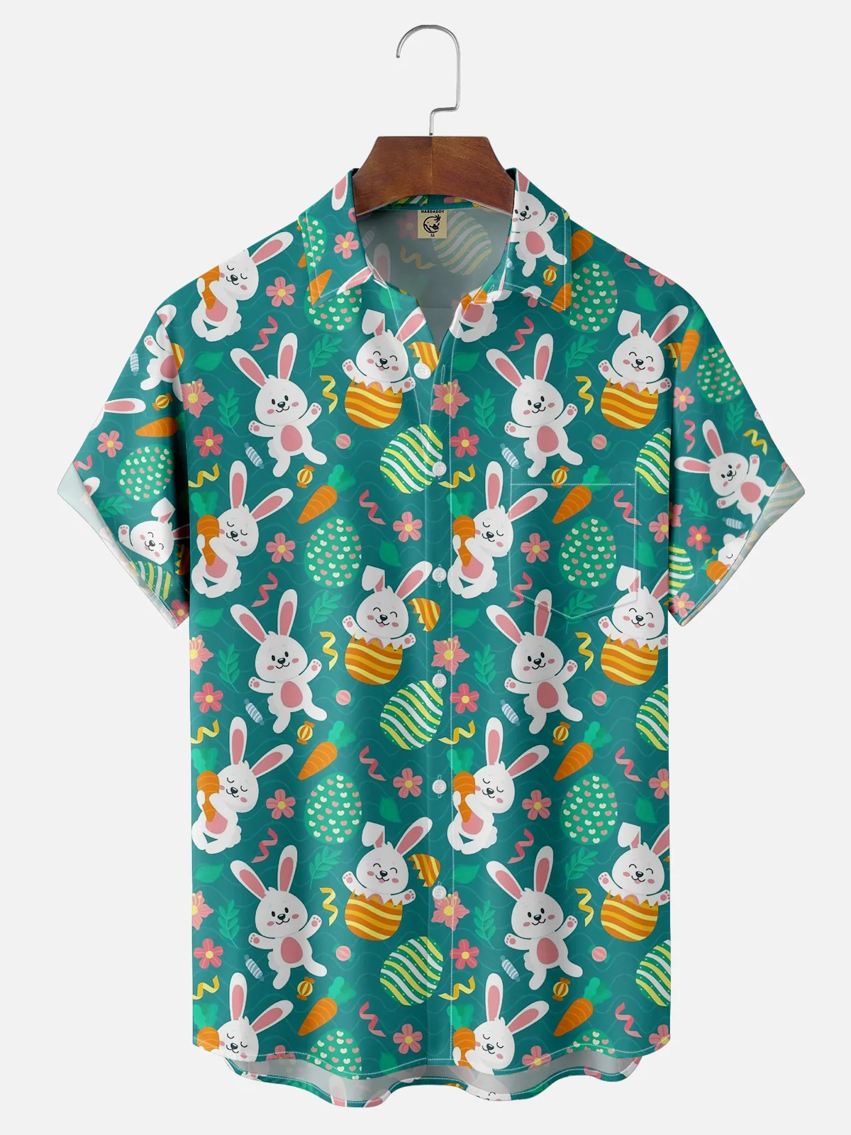 Moisture-wicking Easter Bunny Rabbit Eggs Chest Pocket Casual Shirt