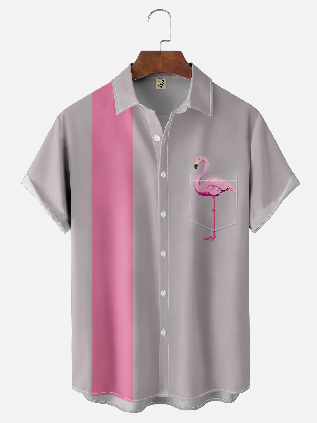 Moisture-wicking Breathable Flamingo Chest Pocket Bowling Shirt