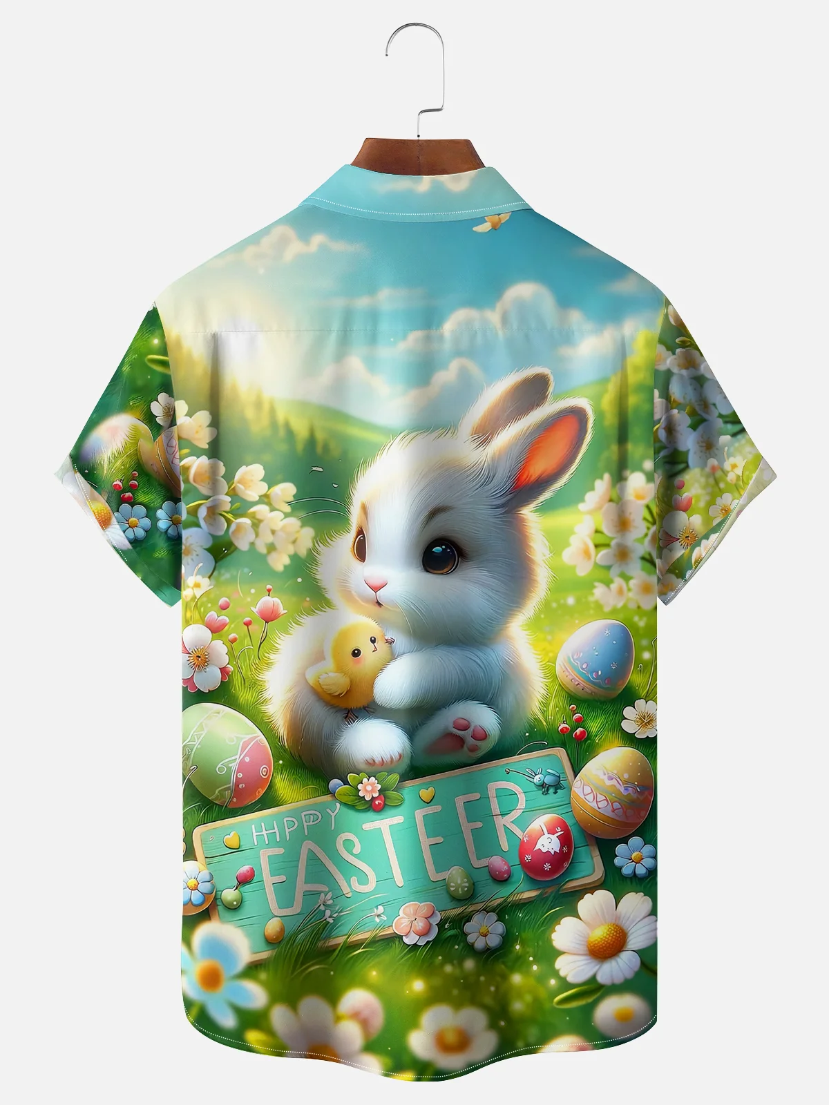 Moisture-wicking Easter Bunny Rabbit Eggs Chest Pocket Casual Shirt