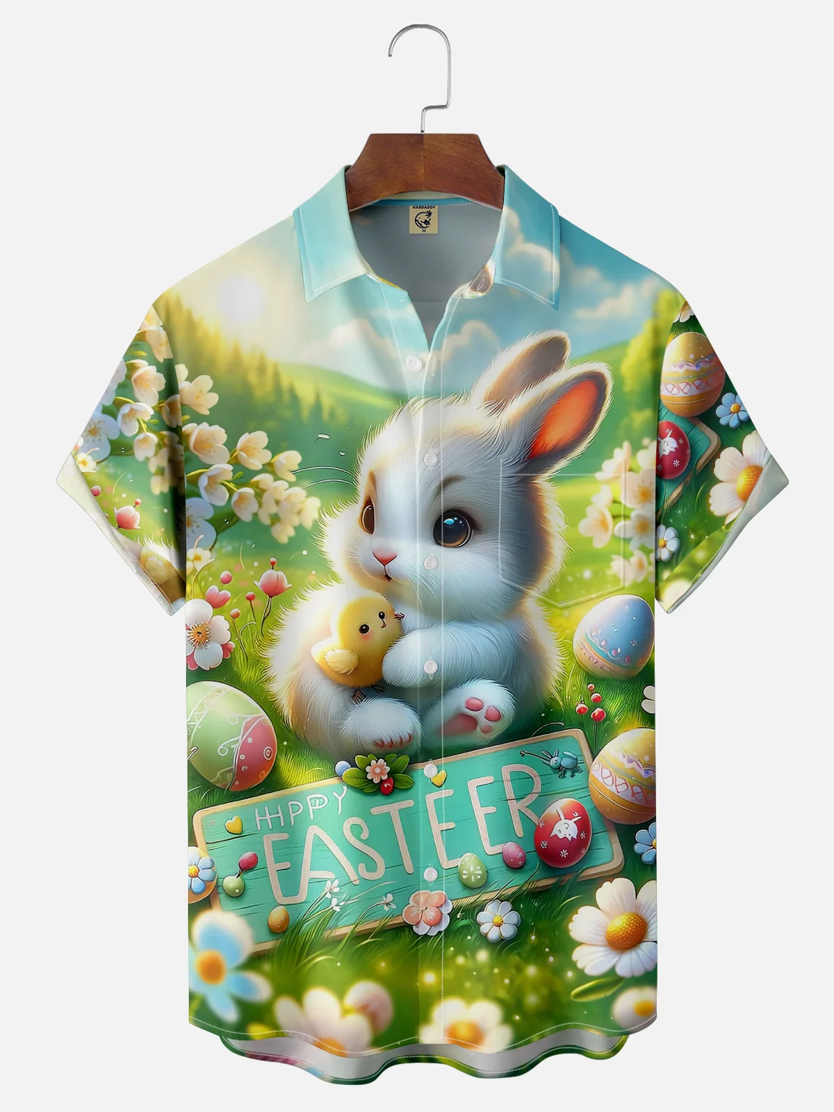 Moisture-wicking Easter Bunny Rabbit Eggs Chest Pocket Casual Shirt