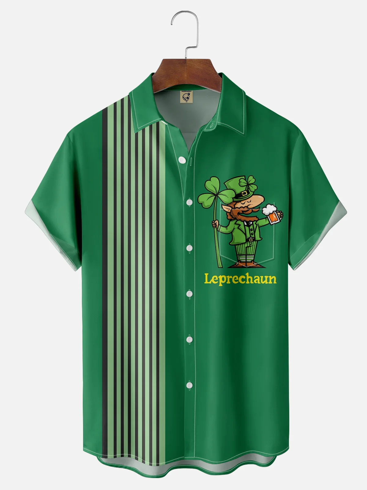 Moisture Wicking St. Patrick's Day Shamrock Gnome Chest Pocket Bowling Shirt