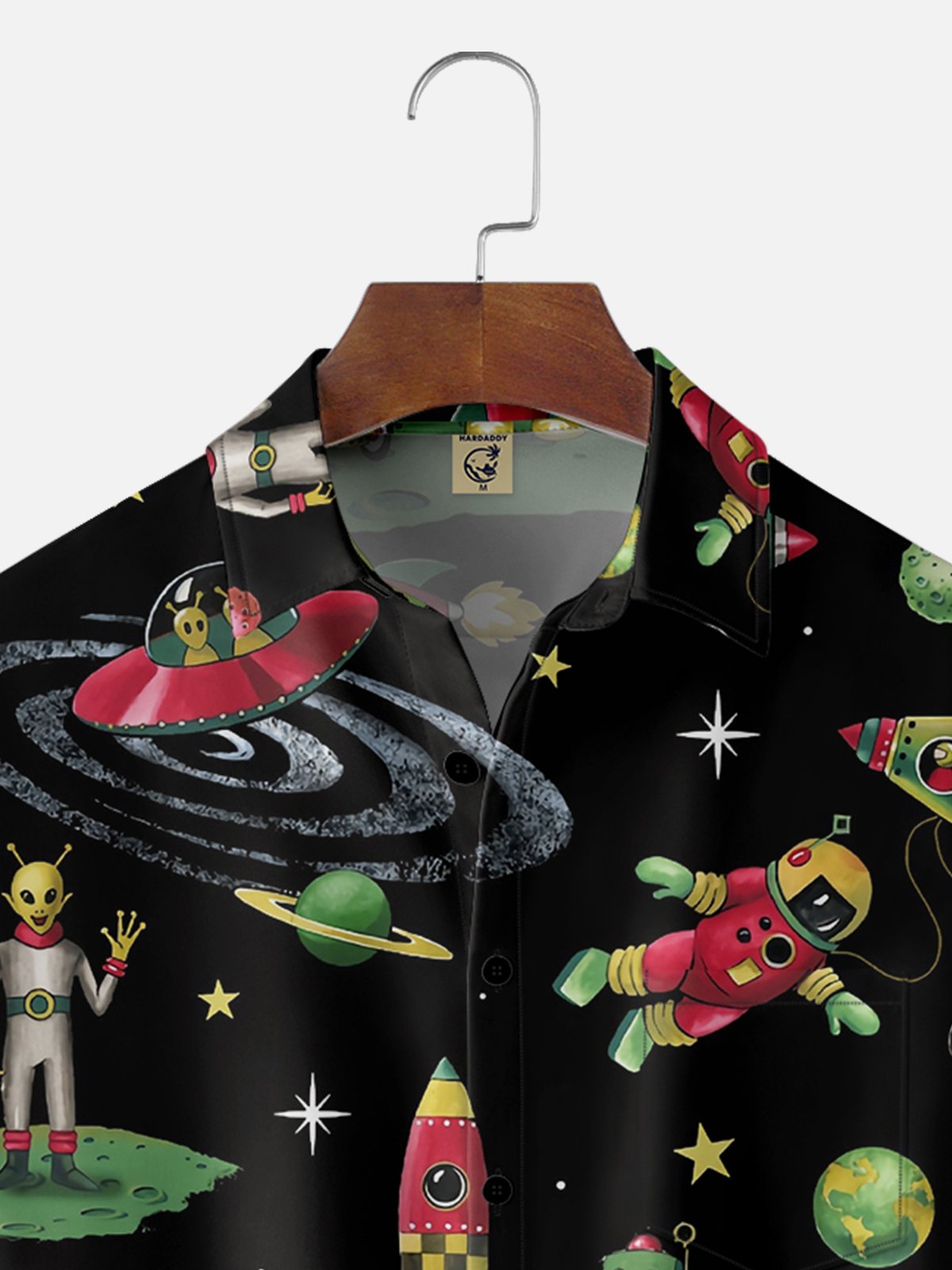 Moisture Wicking Alien UFO Spaceship Chest Pocket Hawaiian Shirt