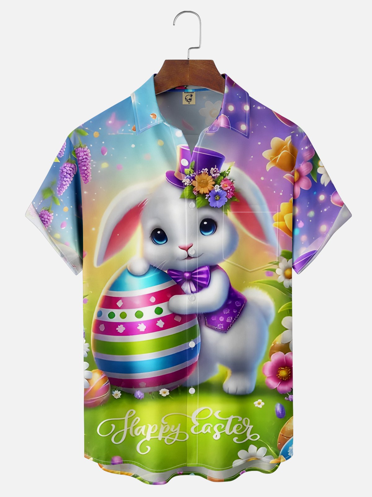 Moisture Wicking Easter Egg Bunny Chest Pocket Hawaiian Shirt