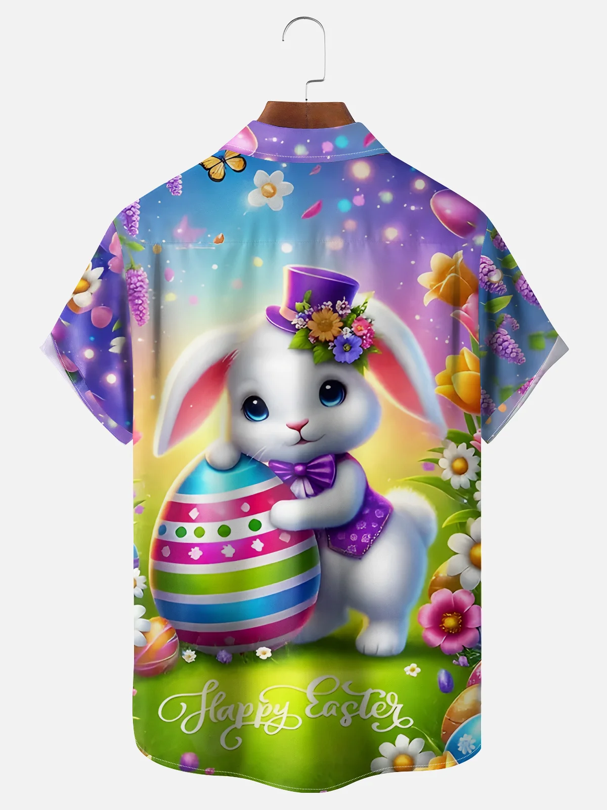 Moisture Wicking Easter Egg Bunny Chest Pocket Hawaiian Shirt