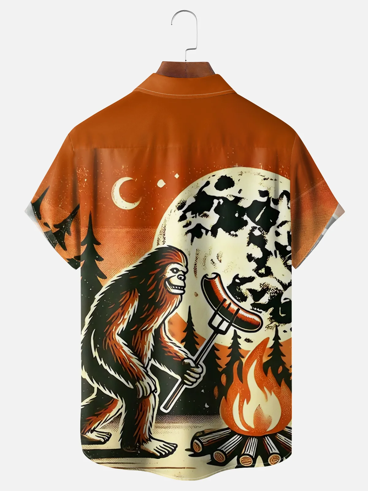 Moisture Wicking Sausage BBQ Bigfoot Chest Pocket Hawaiian Shirt