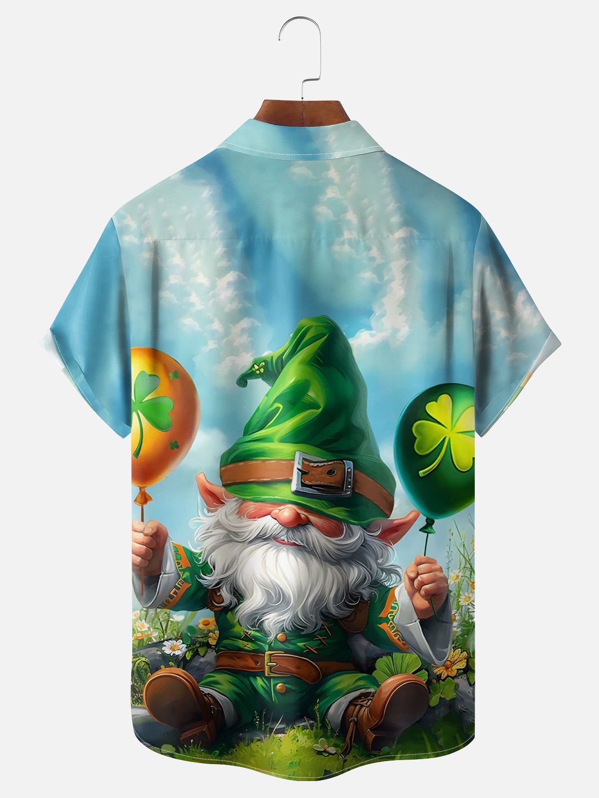 Moisture Wicking St. Patrick's Shamrock Gnome Chest Pocket Hawaiian Shirt