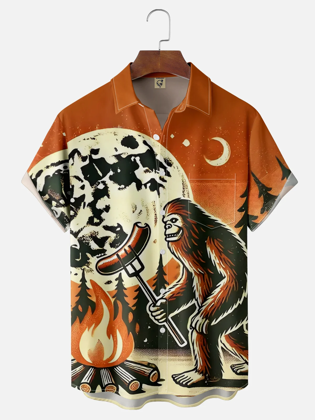 Moisture Wicking Sausage BBQ Bigfoot Chest Pocket Hawaiian Shirt